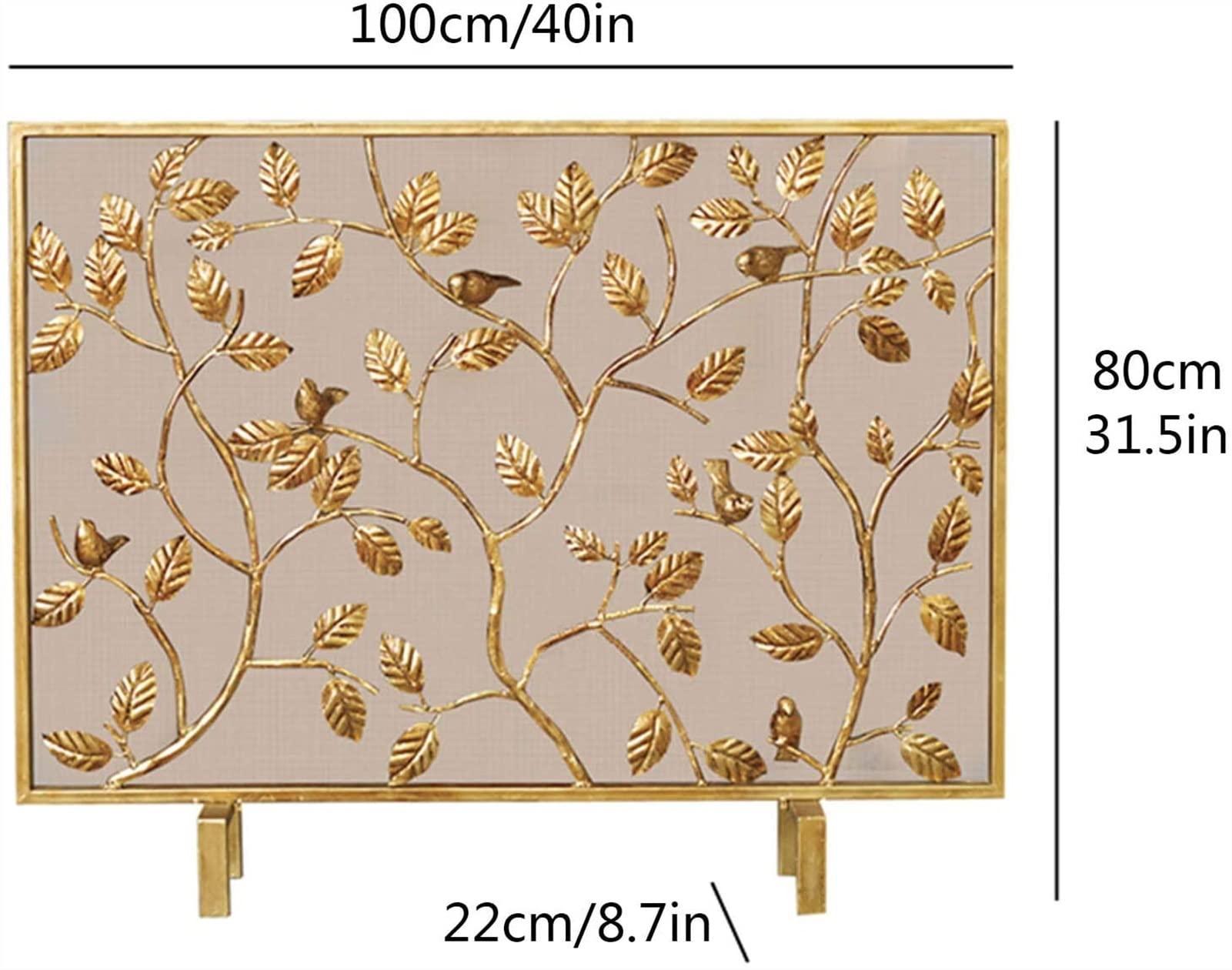 EliteBloom EliteBloom Screen Fire Guard Stove Fire Screen Fireplace Screen Metal Decorative Mesh Free Standing W40xH31.5in Leaf Pattern Design Gold Fire Place Panels,Baby Safe Proof Fence Marria,