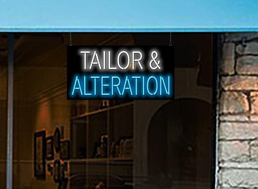 Jantec Sign Group Tailor & Alteration Neon Sign - Large Size - 32\" wide x 16\" high - Real, Quality Hand Bent Neon Sign - White & Blue Neon Letters