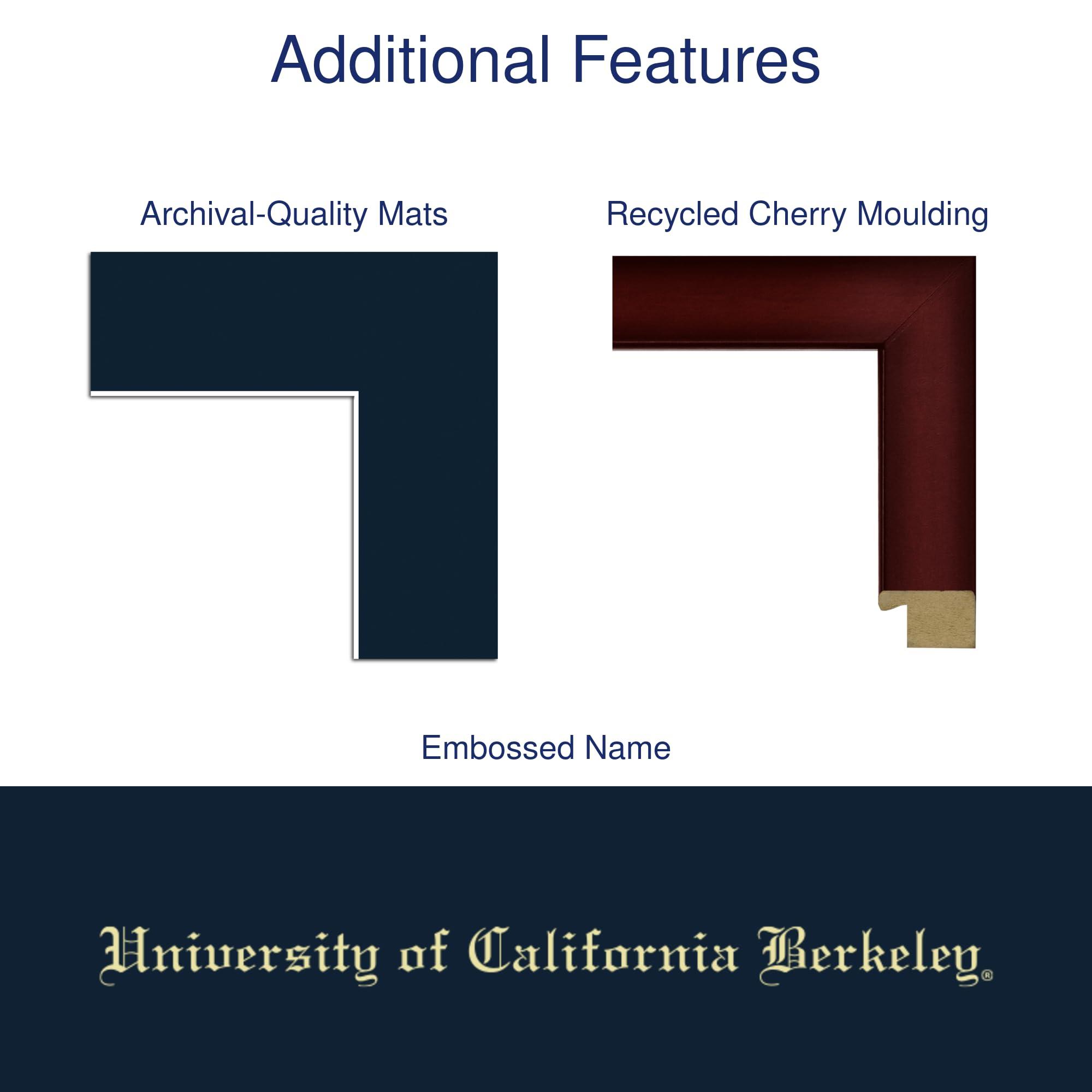 Framerly Framerly - University of California Berkeley 11\" W X 8.5\" H Diploma Frame - Fits a Bachelor\'s, Master\'s and Phd - Gold Embossed Diploma Frame - Cherry Moulding with Navy Matting - Officially Licensed