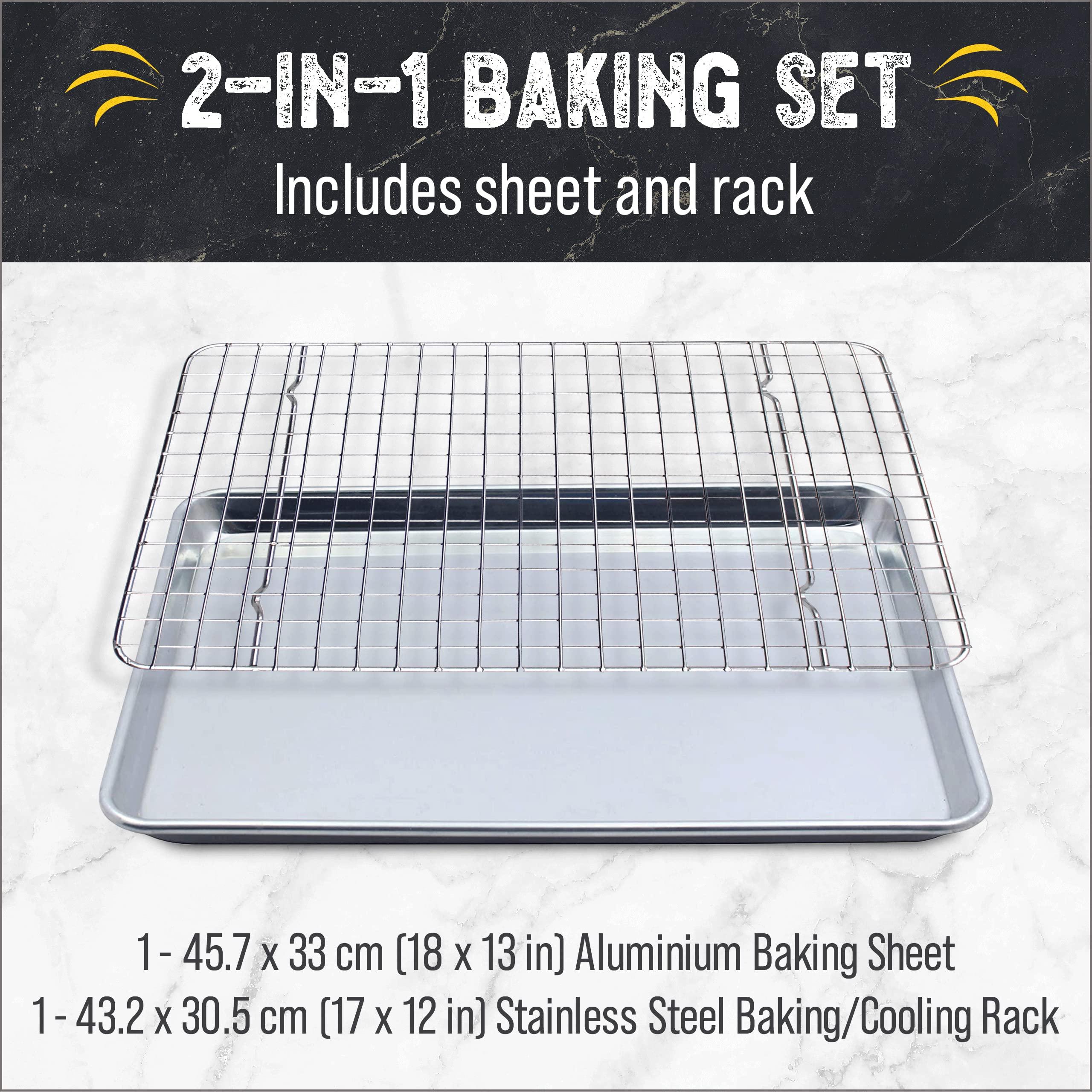 Checkered Chef Checkered Chef Baking Sheet Pan and Cooling Rack - Half Sheet, 18\" x 13\" Aluminum Cookie Sheets and Stainless Steel Wire Rack for Baking
