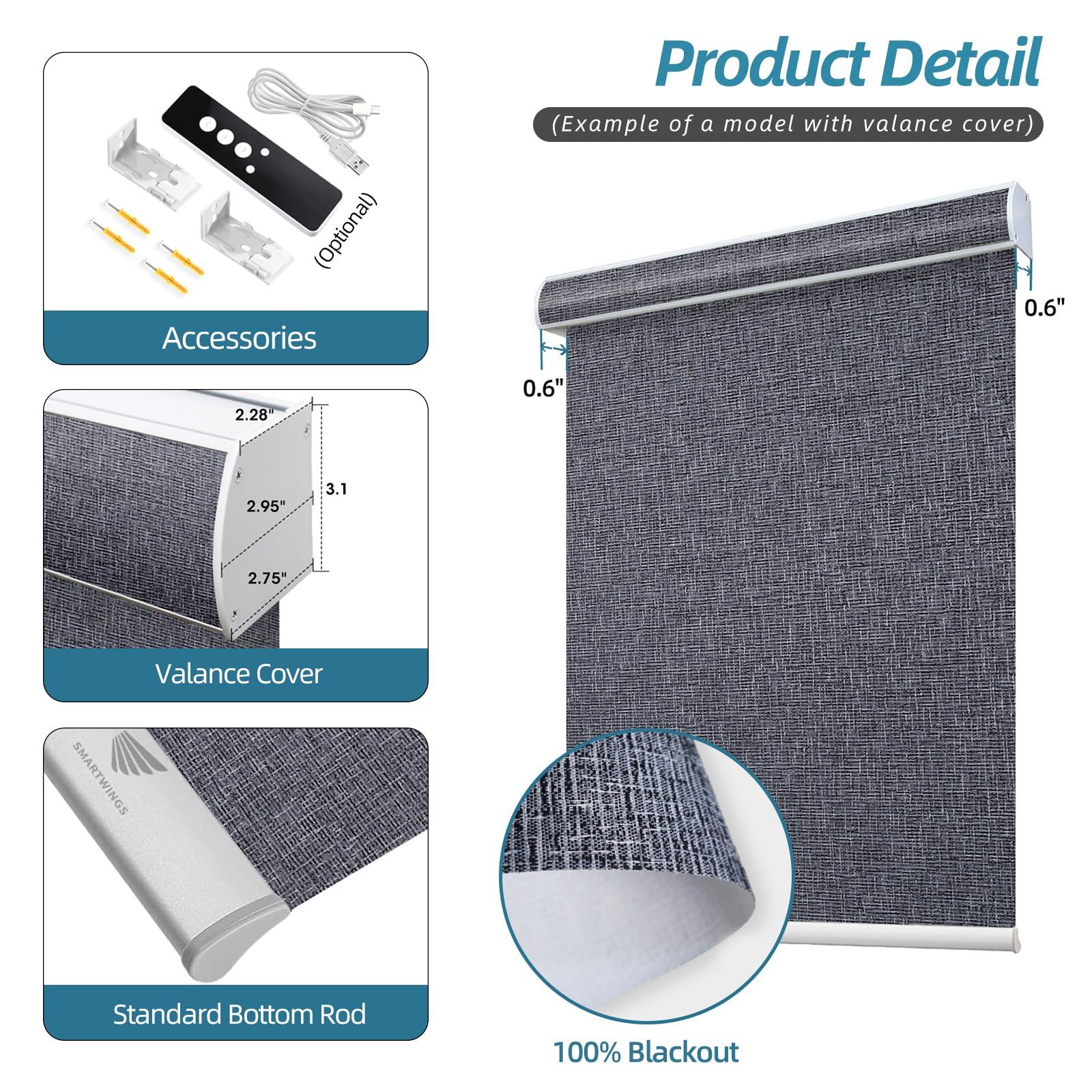 SmartWings SmartWings Motorized Smart Blinds with Remote, Custom Automatic 100% Blackout Roller Shade Compatible with Alexa/Homekit/Google, Electric Smart Blinds for Indoor Windows, Eclipse Charcoal