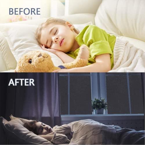 FILMGOO Total Blackout Window Privacy Film Day and Night 100% Light Blocking Static Cling Room Darkening Window Tint Black Door Stickers for Home Office, No Glue Anti-UV (Frosted-Black, 17.5 Inch x 7.8 Feet)