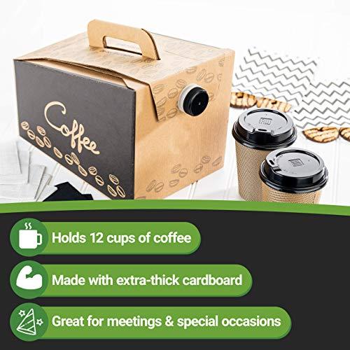 Restaurantware Restaurantware-12 x 7.5 x 8.5 Inch 96 Ounce Disposable Coffee Dispensers, 10 Insulated Coffee Take Out Containers - Built-In Handle, Portable Design, Kraft With Black Paper Coffee To Go Boxes