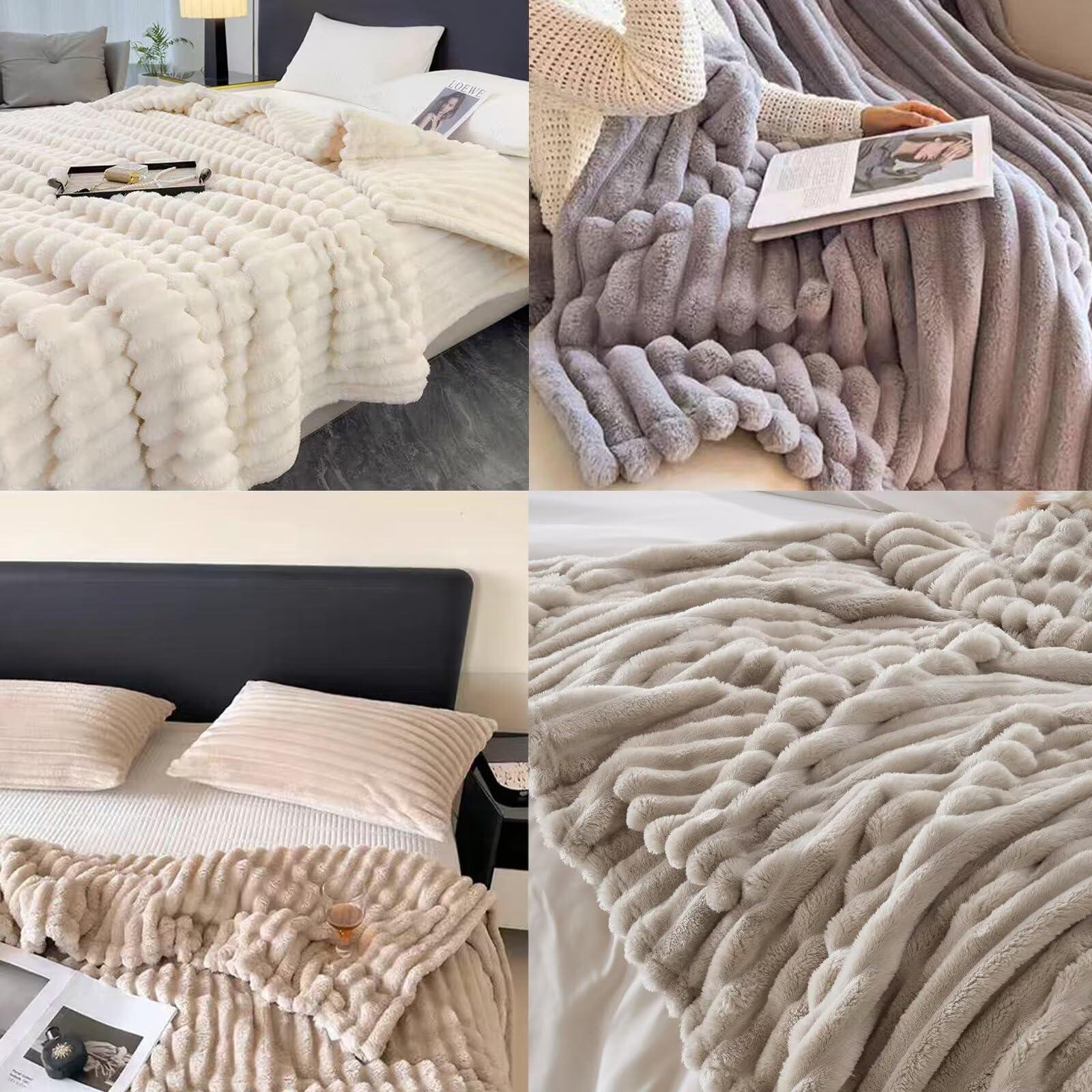 PIPRE PIPRE Throw Blanket for Couch - Super Soft & Warm Striped Fleece Blanket, Cozy Plush Fluffy Blanket All Season Use (Khaki, 40x60 Inches)