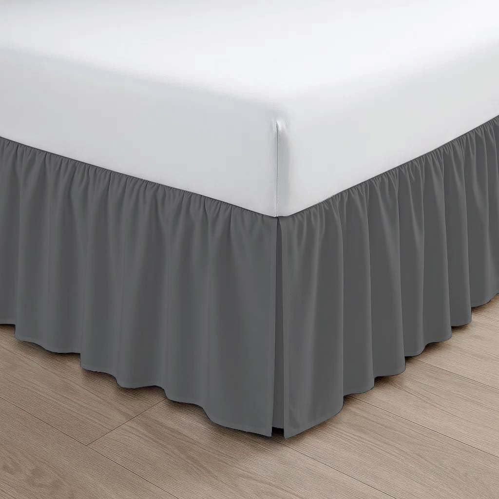 Mattress-Homes Ruffled Bed Skirt- 18 Inch Drop King Size Dust Ruffle, 100% Microfiber Ruffle Bed Skirt with Non-Woven Platform, Wrinkel Free Bed Skirt, Three Sided Coverage Dust Ruffle Gathered in Dark Grey Solid