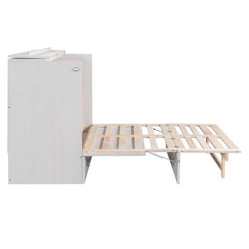 YOPTO YOPTO Murphy Bed Cabinet Full Size,Folding Wall Bed Chest with Large Storage Drawers,Hidden Platform Bed Frame W/USB Ports,Space-Saving,Easy Assembly,for Bedroom,Guest Room,Office,White