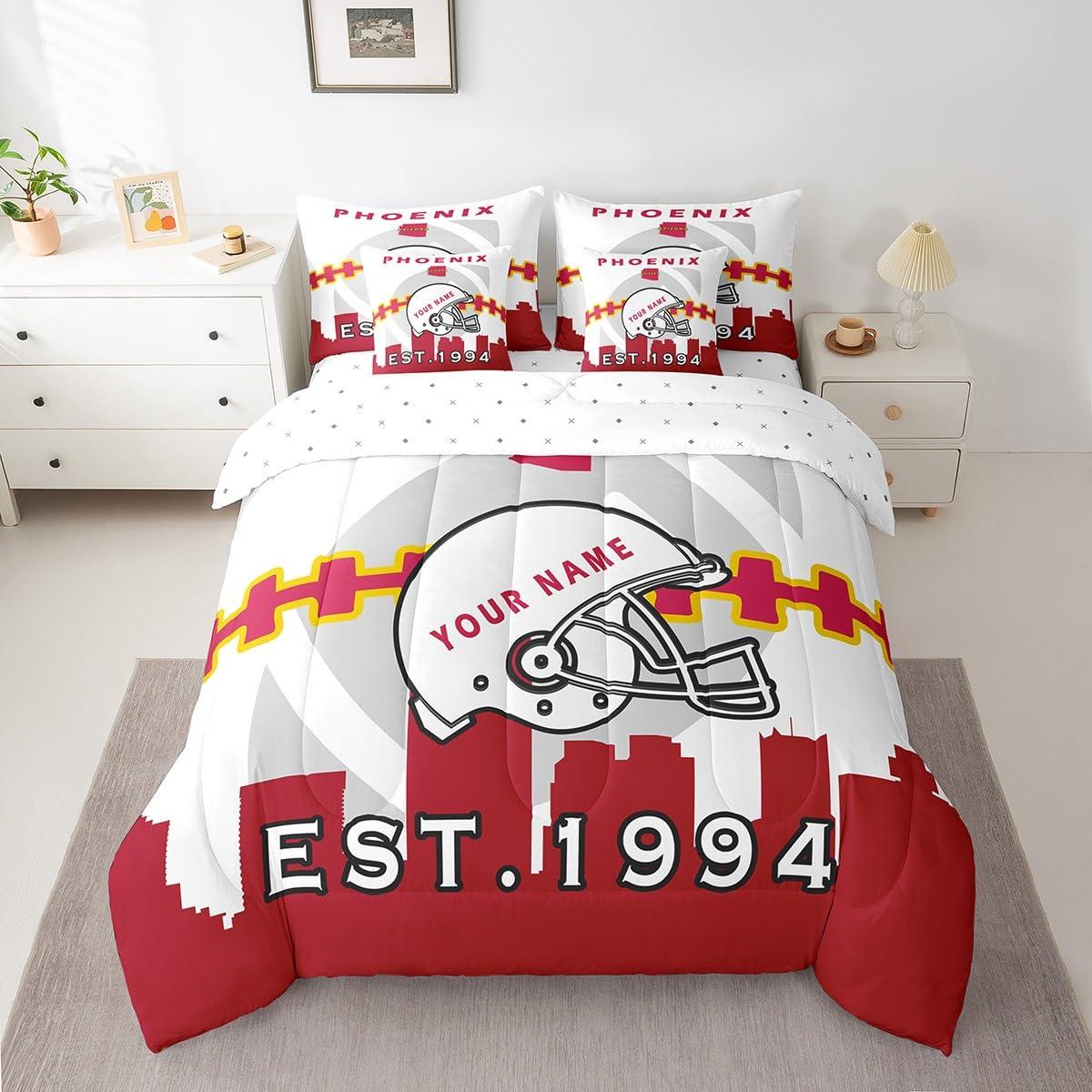 Erosebridal Erosebridal 7 Pcs Comforter Set Full Size,Customized Kids Football Bed in a Bag with Flat Sheet and Fitted Sheet for Kids and Adults,Football City Bedding Set with Pillowcase and Sham(Phoenix)