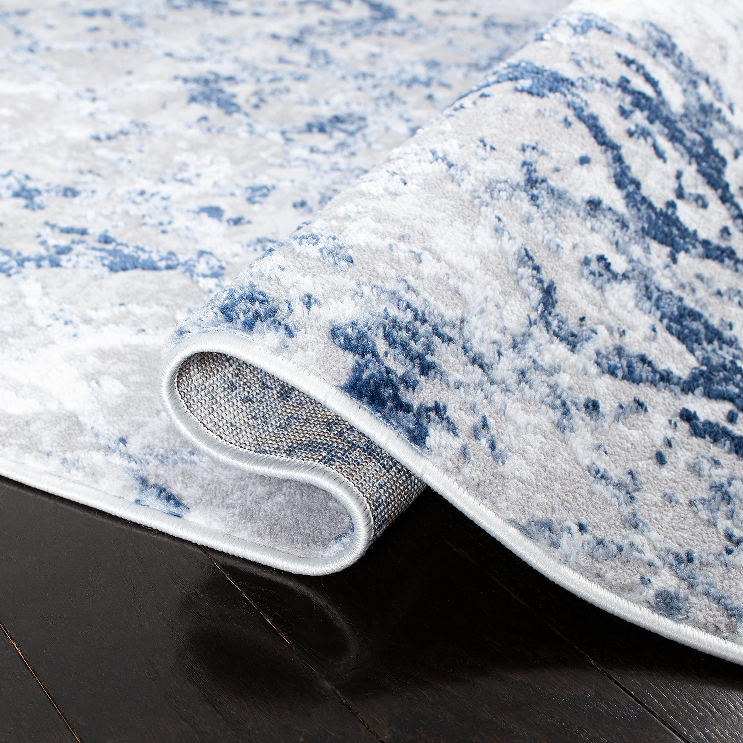 Safavieh SAFAVIEH Amelia Collection Area Rug - 10' x 14', Grey & Navy, Modern Trellis Distressed Design, Non-Shedding & Easy Care, Ideal for High Traffic Areas in Living Room, Bedroom (ALA783H)