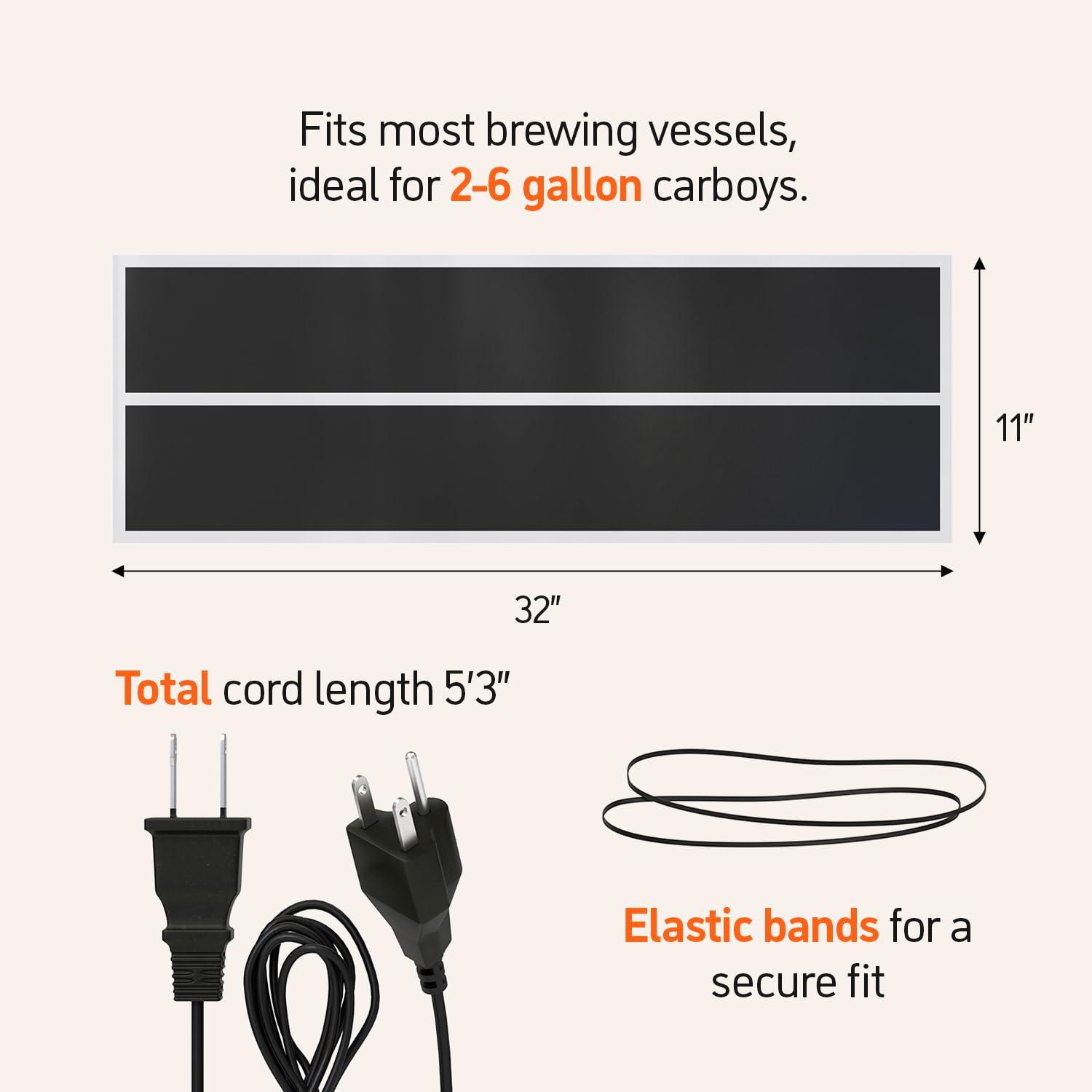 Kenley Fermentation Heater Carboy Warmer - Kombucha Heating Wrap with Thermostat for Temperature Control - Electric Heat Pad Belt for Home Fermenting & Brewing - Fits Most Fermenter Vessels 2 to 8 Gallons