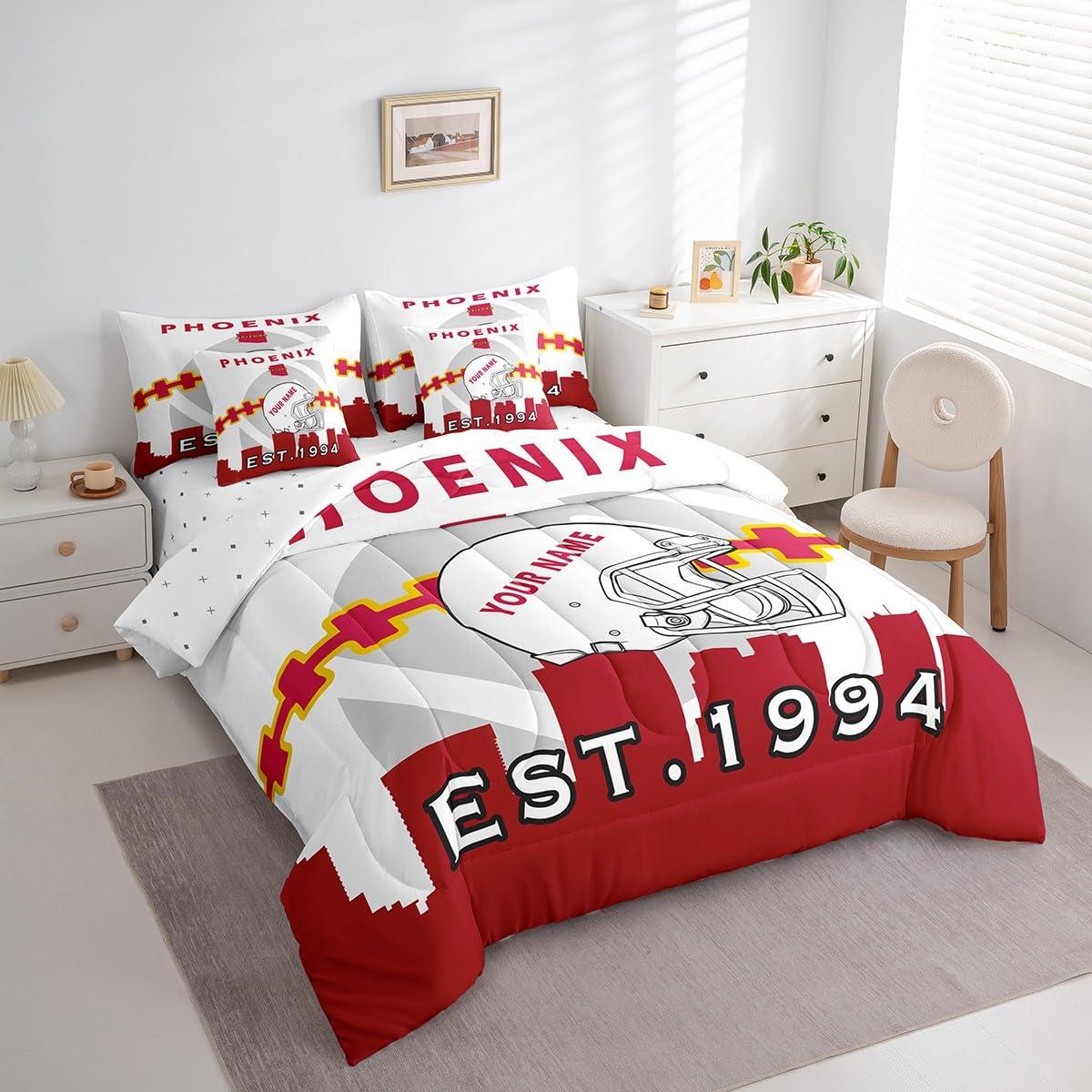 Erosebridal Erosebridal 7 Pcs Comforter Set Full Size,Customized Kids Football Bed in a Bag with Flat Sheet and Fitted Sheet for Kids and Adults,Football City Bedding Set with Pillowcase and Sham(Phoenix)