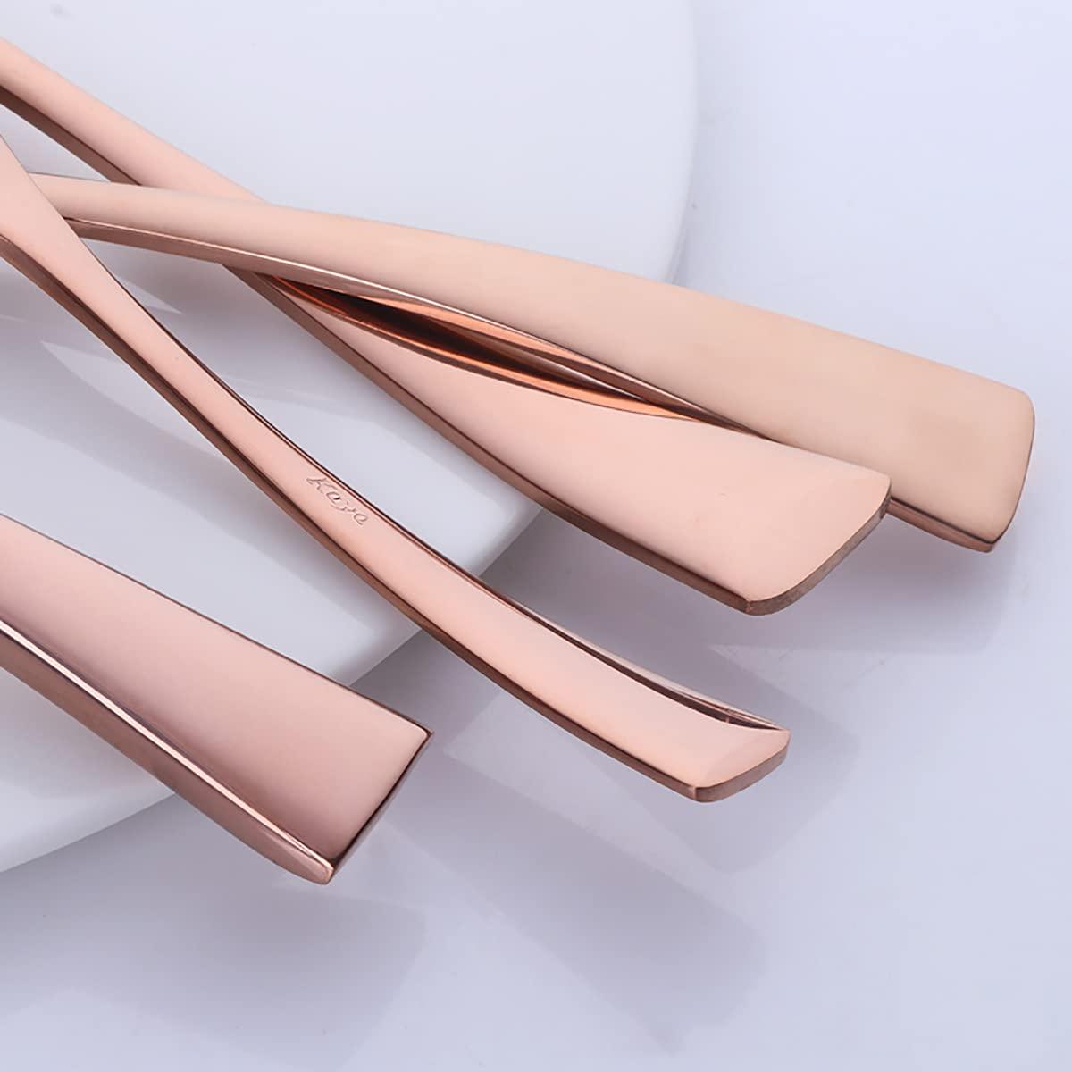 TWEE Rose Gold Silverware Set for 6, TWEE 24-Piece Stainless Steel Flatware Cutlery Set for Home Restaurant Wedding Party, Modern Ergonomic Design, Knife/Fork/Spoon Dinnerware sets Dishwasher Safe