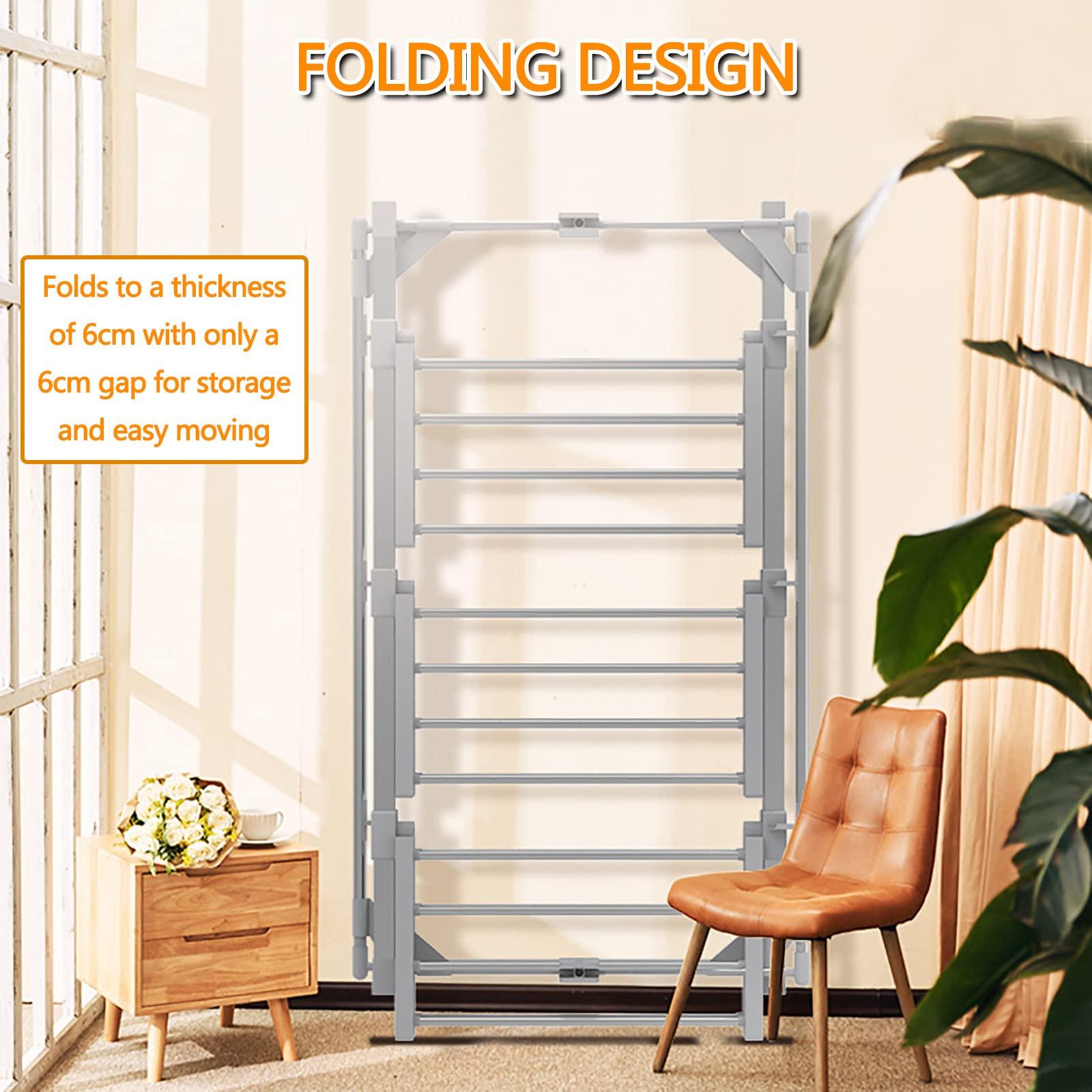 GWWGWW Heated Clothes Airer, Portable Clothes Drying Rack, Heated Airers Clothes Indoor Electric, Folding Heated Clothes Dryer, Energy Efficient Laundry Drying Rack