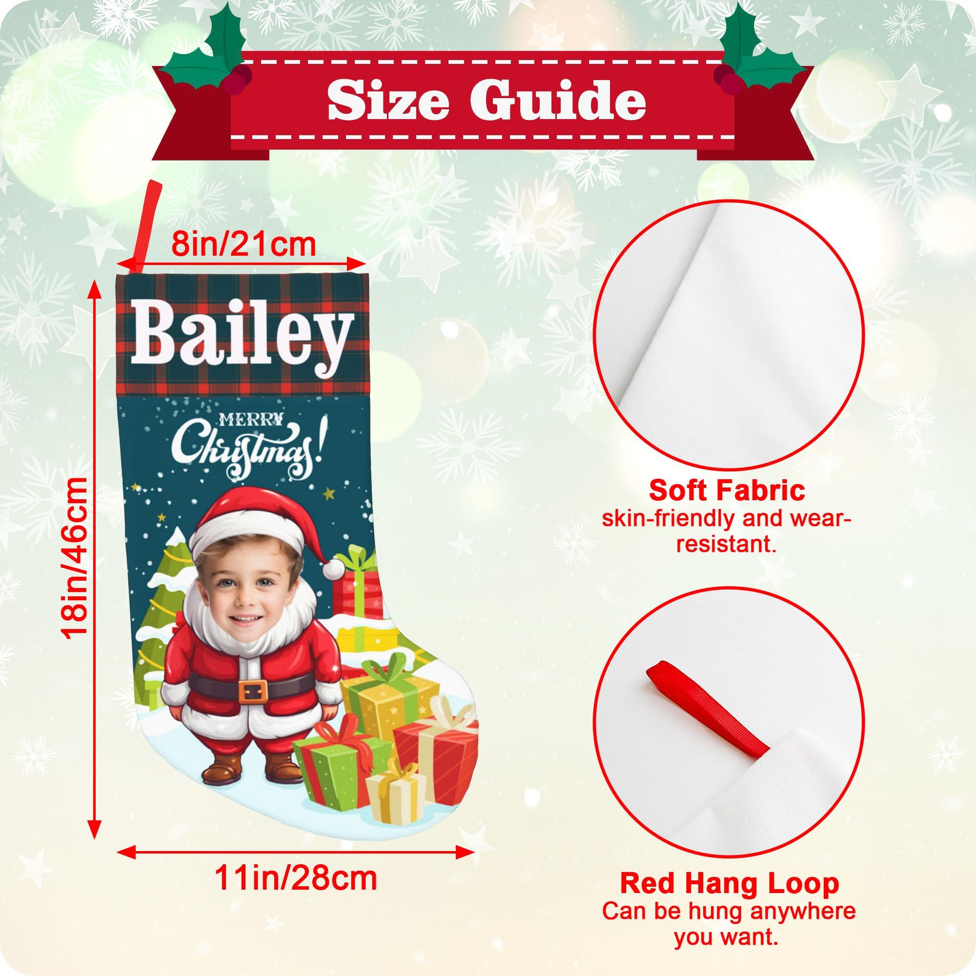 BUDAXCUST Personalized Christmas Stockings Custom Stocking with Name Picture Customized Xmas Stockings Personalized Buffalo Plaid Snowflake Stockings for Family Holiday Christmas Party Decor (Santa Claus)