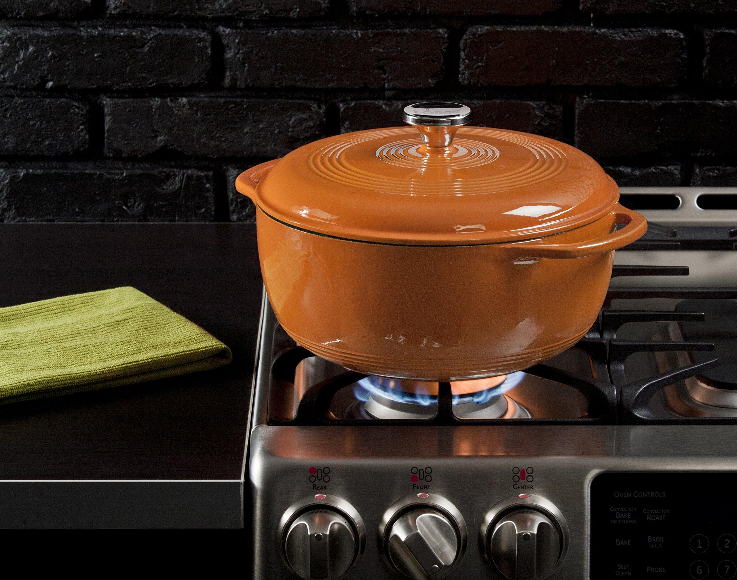 Lodge Lodge 6 Quart Enameled Cast Iron Dutch Oven with Lid Dual Handles Oven Safe up to 500 F or on Stovetop - Use to Marinate, Cook, Bake, Refrigerate and Serve Pumpkin