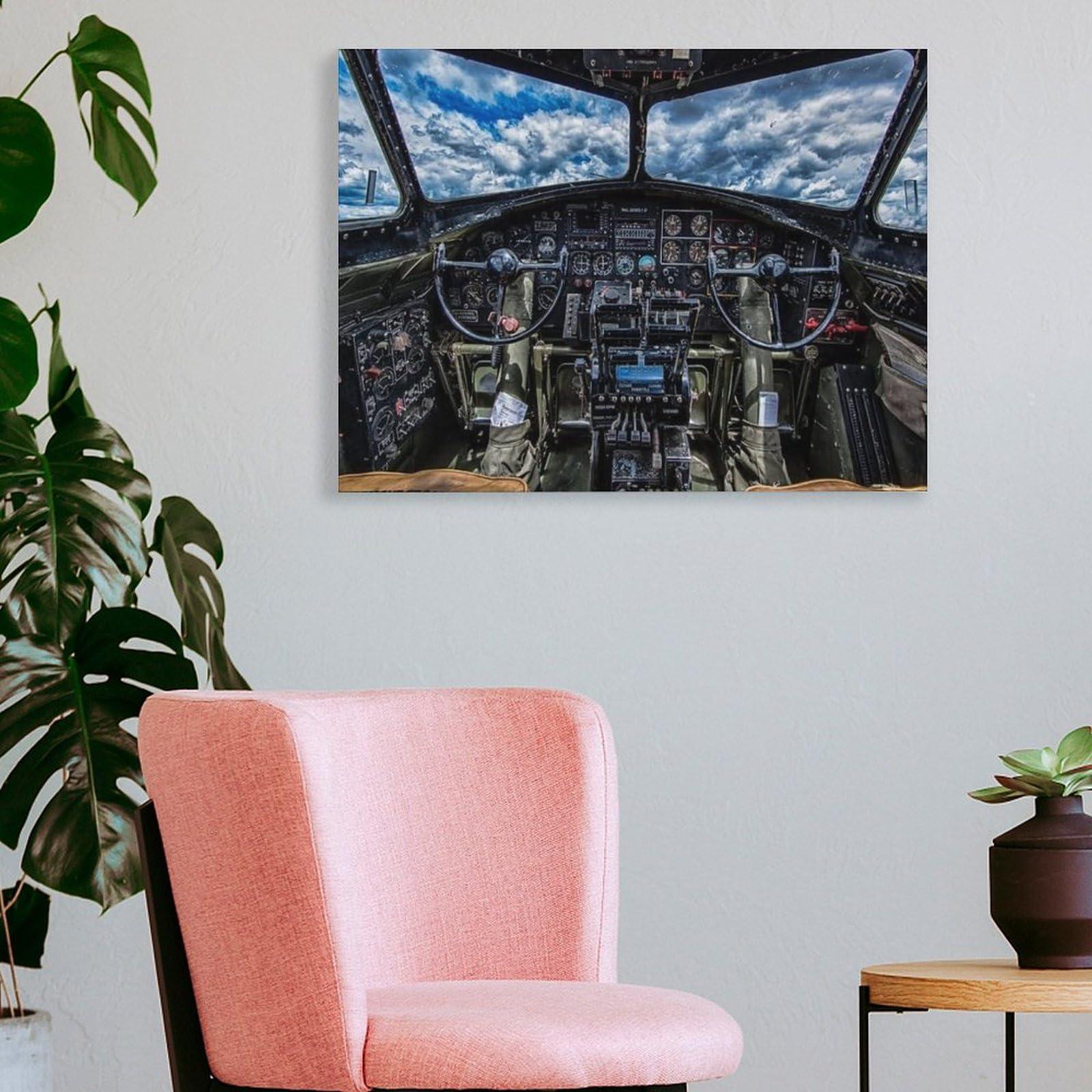 Puryzxac WWII B-17 Cockpit Aircraft Poster Aviation Aircraft Wall Art Wall Art Paintings Canvas Wall Decor Home Decor Living Room Decor Aesthetic 20x26inch(51x66cm) Frame-Style