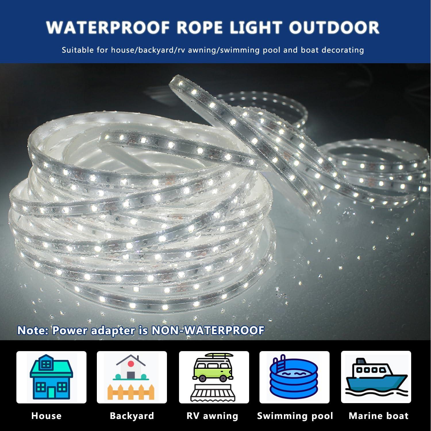 RYGDENG RYGDENG 2-Pack 33ft Outdoor LED Rope Lights Waterproof, Flat & Flexible White Strip Lights, Dimmable Rope Lighting, 12v Rope Light for Outside, Indoor Bedroom, Kitchen, Pool, Backyards