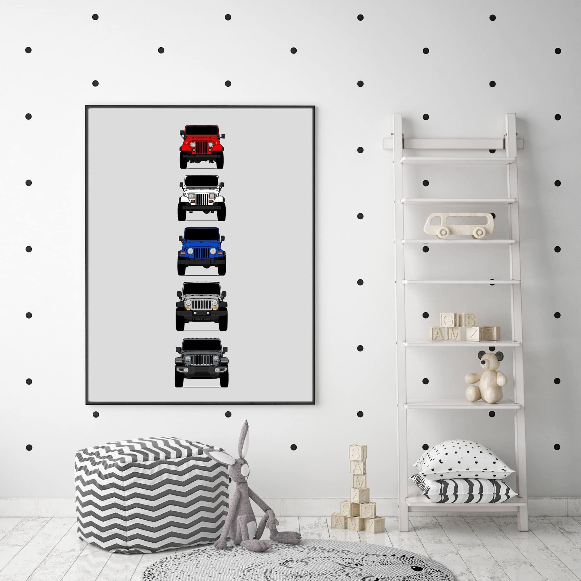 Custom Car Posters Custom Car Posters History of Jeep Wrangler Generations and Handmade Print of CJ, YJ, TJ, JK, JL - American, 11x14\" Satin Print (Unframed) - Gift for Car Enthusiast