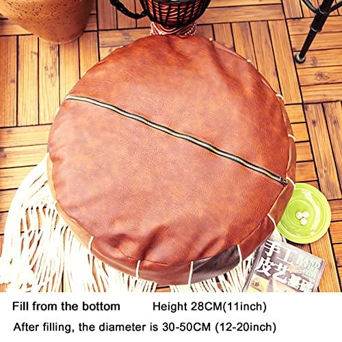 TEmkin TEmkin Premium Leather Pouf Unstuffed Moroccan Pouffe,Round Ottoman Resting Foot Stool,Bean Bag Chair,Modern Home Footrest Cover Storage Solution-C 48x48x28cm(19x19x11inch) (C 48x48x28cm(
