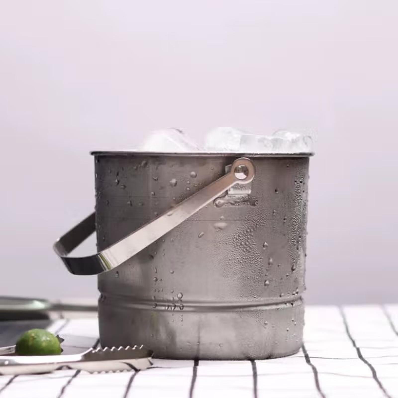 HEXEH Ice Bucket Stainless Steel Bucket Metal Beer Bucket 1L Silver Metal Pail Steel Container With Handle for Wine Champagne Bar Kitchen Indoor Outdoor Holiday Party Supplies Drinks Cooler/Beer Bucket