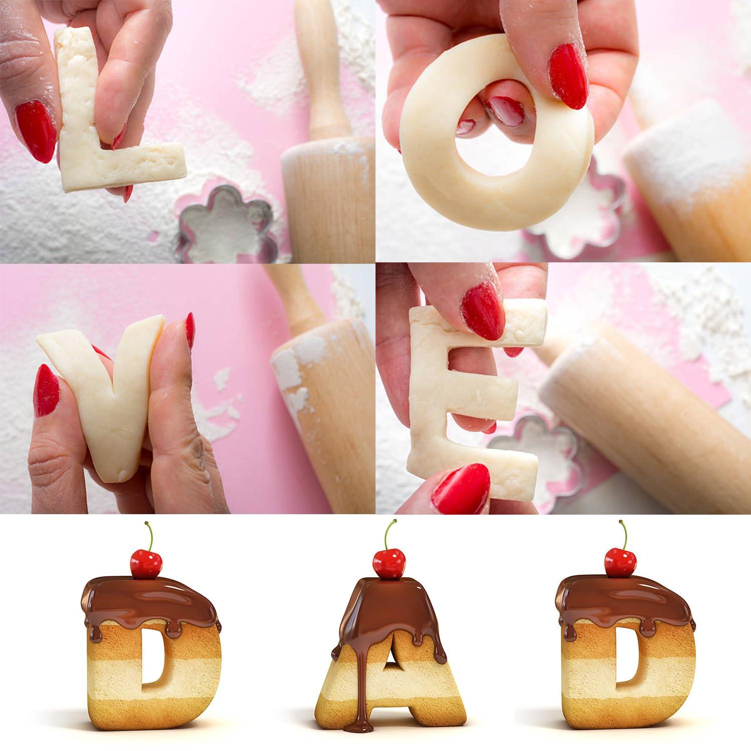 xify\'s xifys 36 Pcs Alphabet & Number Cookie Cutters, 2.5-3 Inch Assorted Sizes Stainless Steel Cookie Cutter Sets, Fondant & Dough Molds for Party Birthday Christmas, Fruit Cutting, Includes Steel Scraper