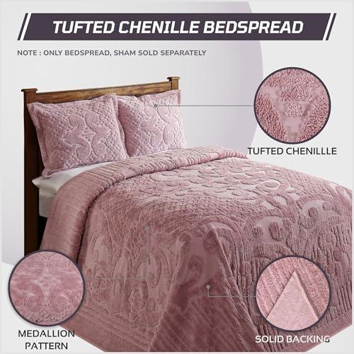 Better Trends Better Trends All Season Bedspread 100% Cotton Chenille Bedspreads Coverlet Luxurious Medallion Pattern Tufted 1 Piece Full/Double Size 96\" X 110\" Soft Lightweight Pink Bedding Ashton Collection