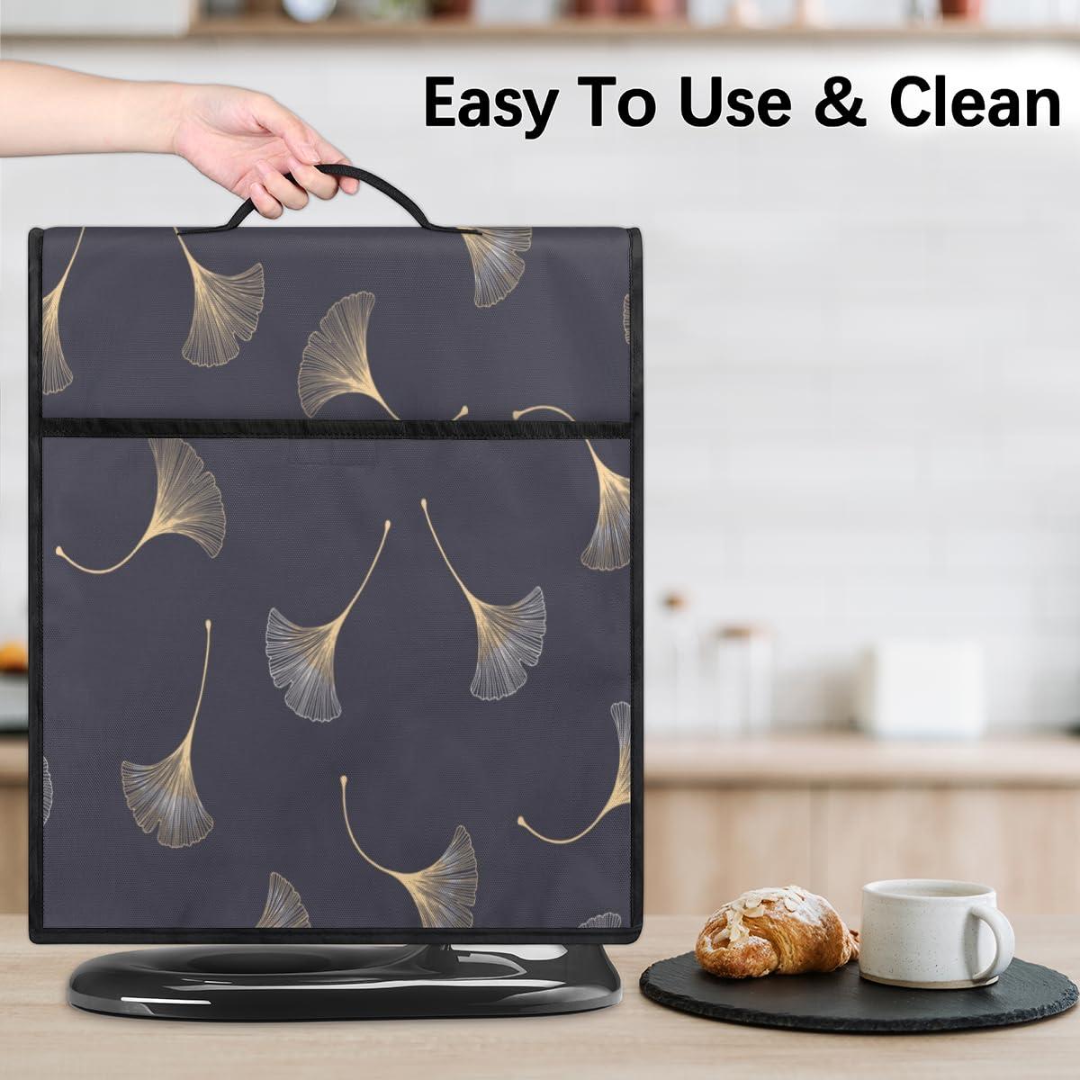 Tavisto Leaf Art Stand Mixer Cover Kitchen Dust-Proof Mixer Cover Compatible with 6-8 Quarts Golden Gray Kitchen Aid Stand Mixer Waterproof Storage Cover with Handle and Pockets
