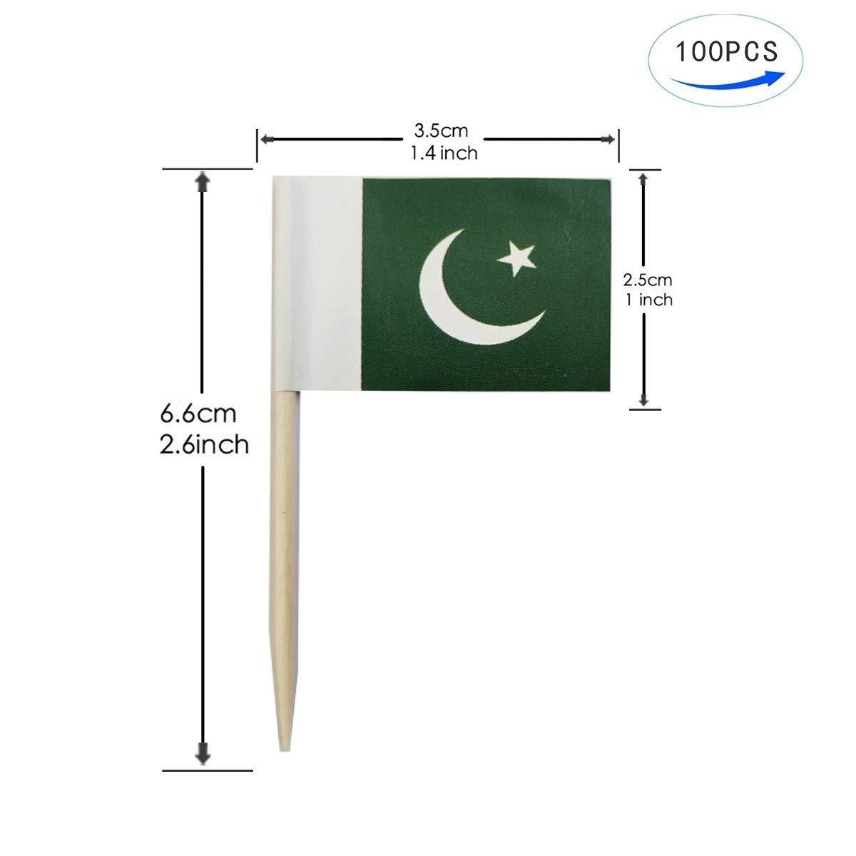 JAVD CYPS 100 Pcs Pakistan Flag Pakistani Toothpick Flags, Small Mini Stick Cupcake Toppers Pakistani Flags,Country Picks Party Decoration Celebration Cocktail Food Bar Cake Flags