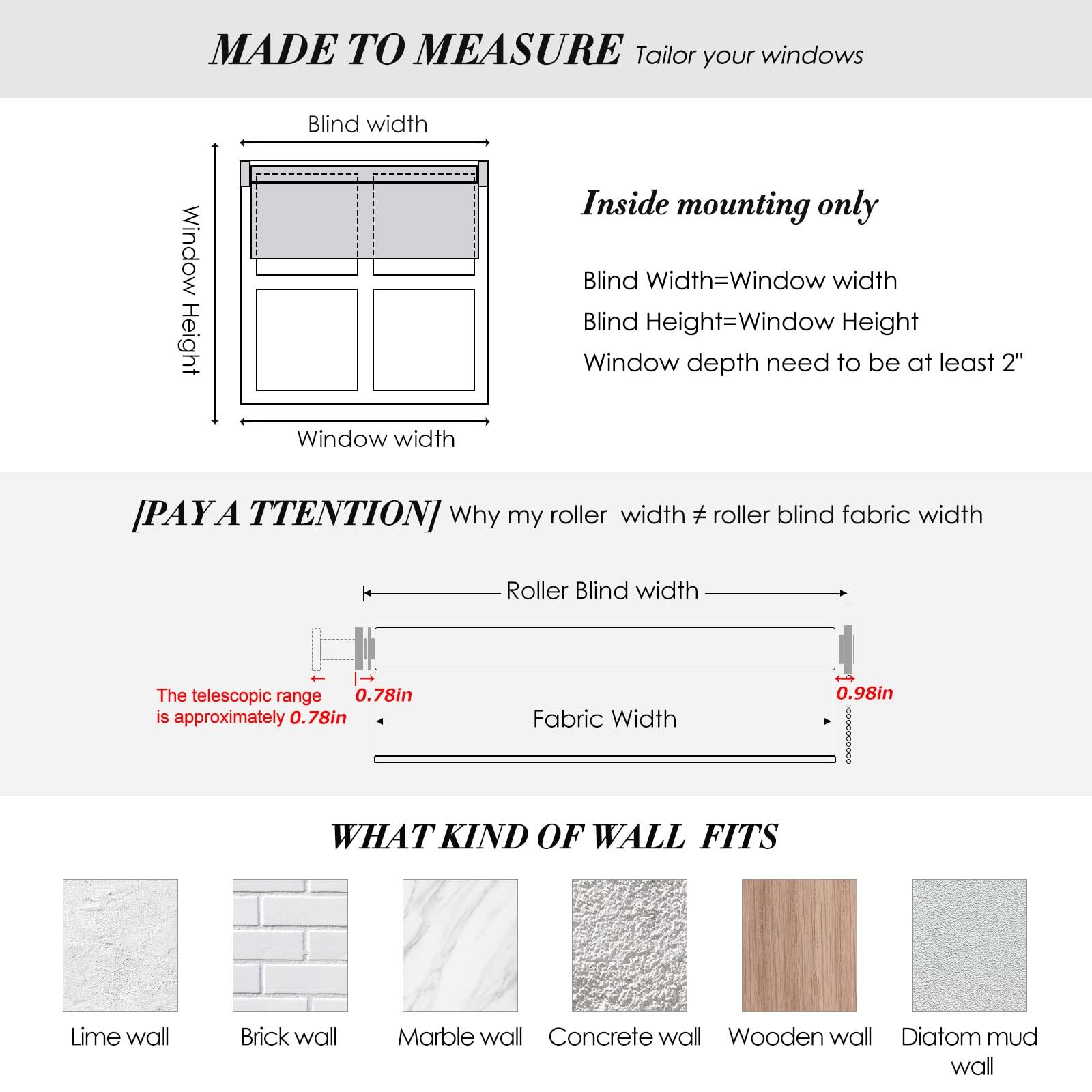 Pasoun Roller Shades for Windows Blackout No Drill Corded Roller Blinds Customer Cut to Size No-Tools Installation Window Shades for Bedroom and Kitchens[White 100% Blackout,39" W x 60'' H]