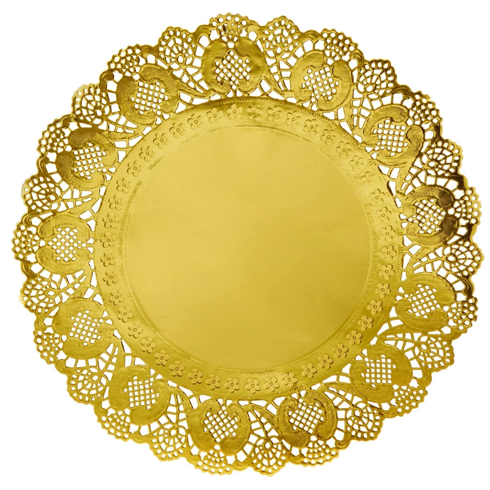 Juvale Juvale 60 Pack Round Paper Placemats for Dining Table, Formal Events, Decorative Gold Lace Paper Doilies, Bulk Disposable Charger Plates for Cakes, Desserts, and Baked Goods (12 in)