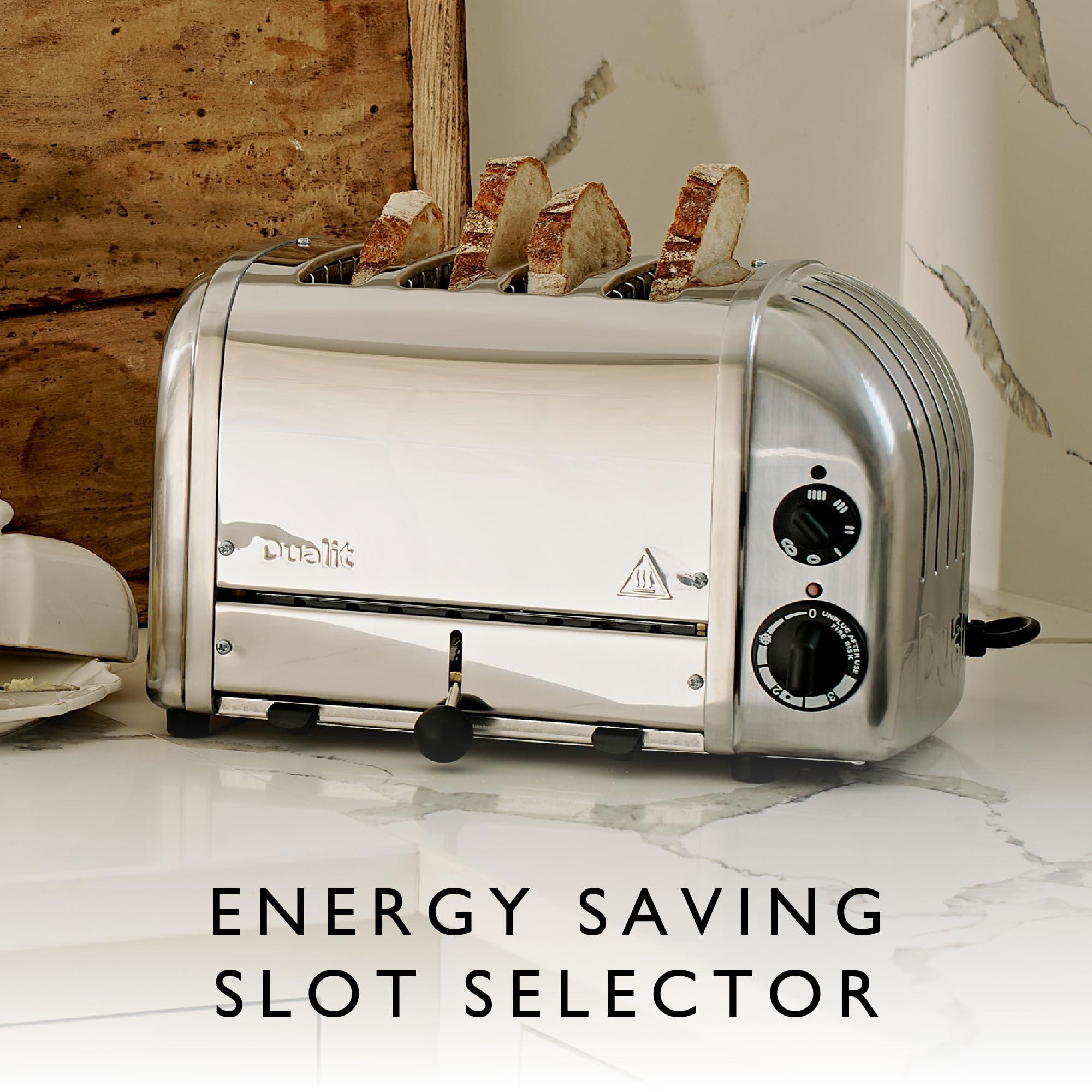Dualit Dualit Classic 4 Slice NewGen Toaster - Stainless Steel - Hand Built in the UK - Replaceable ProHeat elements - Defrost Bread - Mechanical Timer - Polished Classic Toaster
