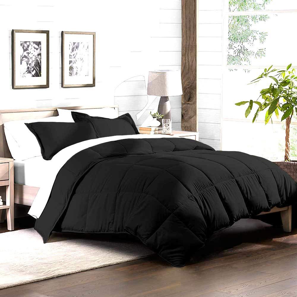 Cotton King Cotton King All Season 800 Thread Count Pure Egyptian Cotton 500 GSM 1 Piece Comforter Only, Breathable & Fluffy Goose Down Alternative Microfiber Filled King Size Black Solid
