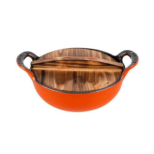 AILIBOO AILIBOO 2 Quart Dutch Oven Pot Round Cast Iron Enamel Cookware with Wooden Lid Soup Pot Mini Soup Pots- orange