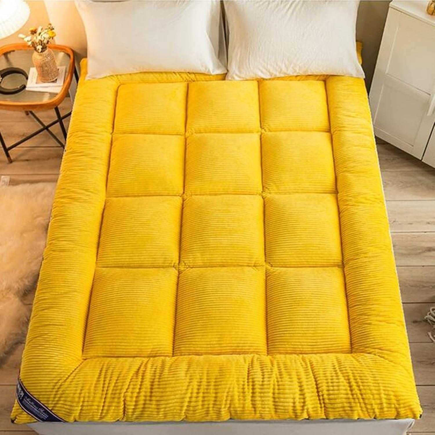 RYAZOZA Memory Foam Mattress Foldable Roll Up Futon Mattress, Full Size Japanese Floor Mattress, Thicken Tatami Mat Instant Warm Sleeping Mattress Bed Pad, Portable Camping Mattress ( Color : Yellow , Size :