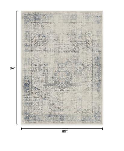 RUGGABLE Ruggable Washable 5x7 Area Rug, Kamran Blue Quartz, Premium Vintage Rugs for Living Room, Bedroom, Kitchen, Office, Classroom with Gripper Non Slip Pad