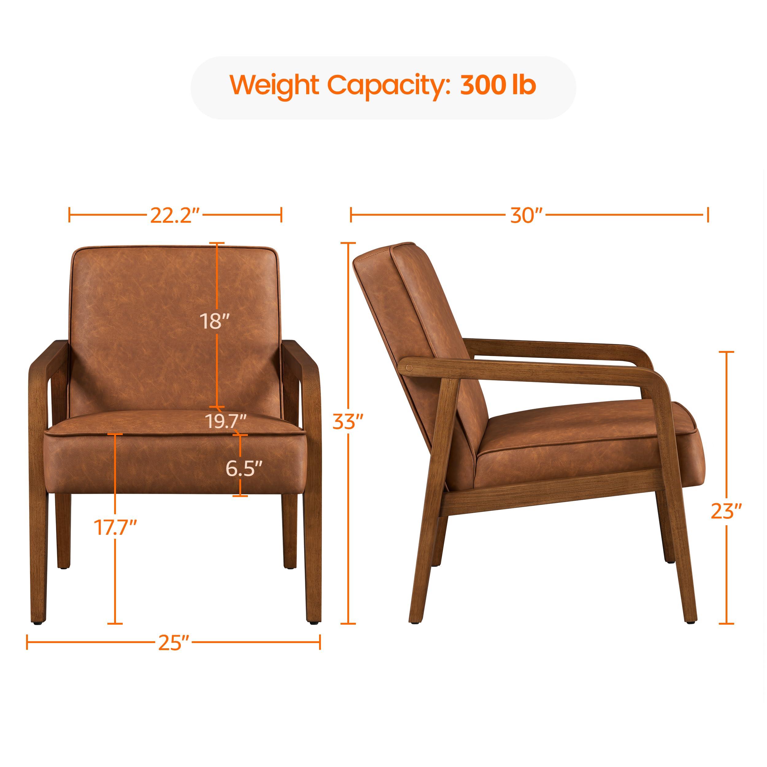 Yaheetech Yaheetech Accent Chair, PU Leather Reading Chair, Mid Century Modern Arm Chair with Solid Wood Frame for Living Room Bedroom Waiting Room, Light Brown