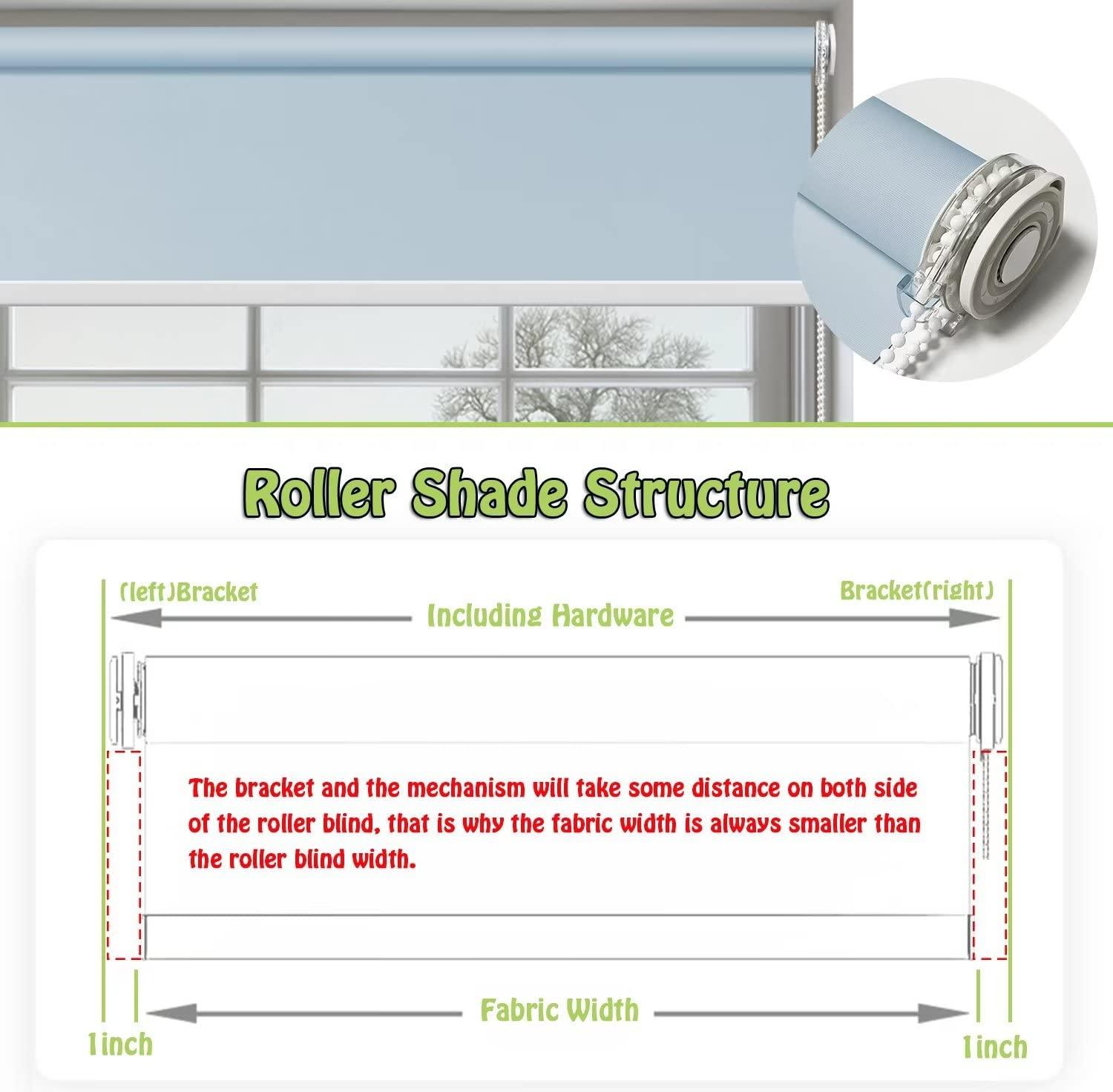 fhsblinds FHSBLINDS No Tool No Drill Blinds for Windows Roller Window Shades-Room Darkening Waterproof Blackout Custom Window Blinds & Shades for Home Kitchen Office (Sky Blue 100% Blackout, 24" W x 48" H)