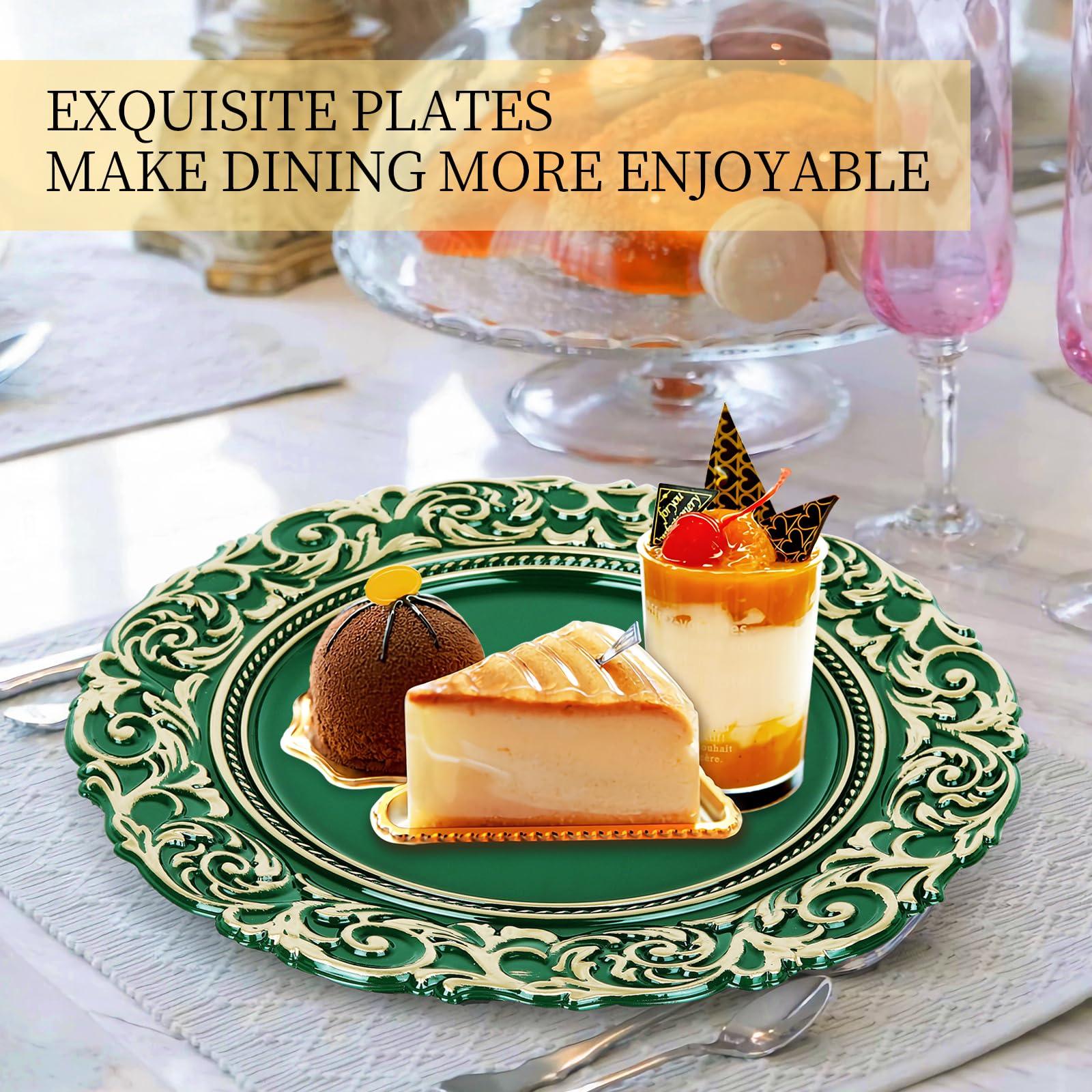 YXZHUOYU YXZHUOYU Antique Charger Plates, Set of 6 Plastic Embossed, Green Charger Plate, 13 Inch, Elegant Charger Plates, Plate Set, Decorative Chargers for Dinner Plates