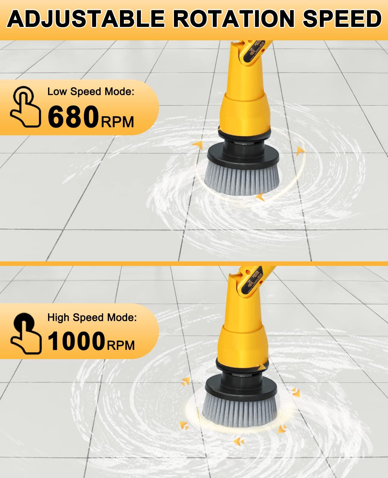 Alloyman 1000RPM Electric Spin Scrubber, 20V Cordless Cleaning Brush with Adjustable Extension Arm, 4 Replaceable Cleaning Heads, Hook and Gloves, 1 Hour Fast Charge, Waterproof - for Bathroom/Tub/Tile/Floor