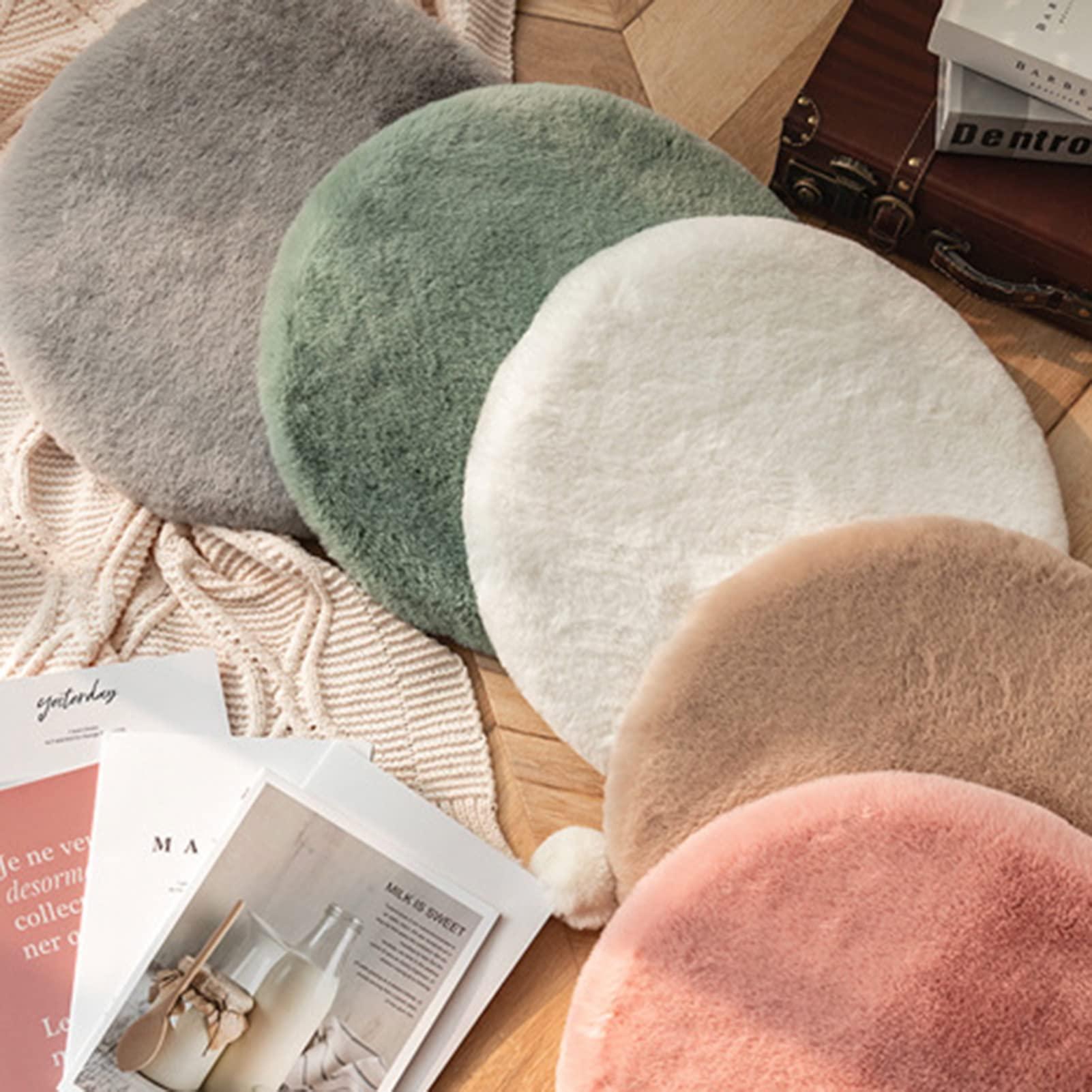 Altsuceser Altsuceser 18 Inches Faux Fur Seat Cushion, Soft Round Seat Cushion Chair Cover Plush Fluffy Chair Cushion Chair Pads for Bedroom Sofa and Stools Floor Cushion White Round