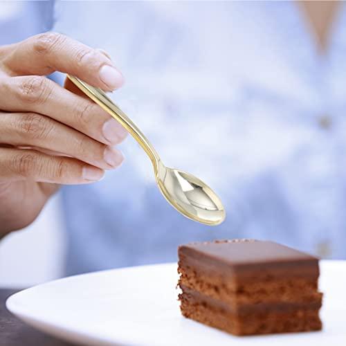 Cabilock Cabilock 80Pcs Plastic Spoons Heavy Duty Clear Plastic Tasting Spoons Gold Disposable Spoons Great for Dessert Sampling Appetizers Honey