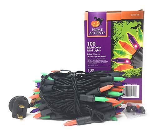 Home Accents Holiday 100 Ct Halloween String Light Set, Orange, Green, Purple, Black Cord