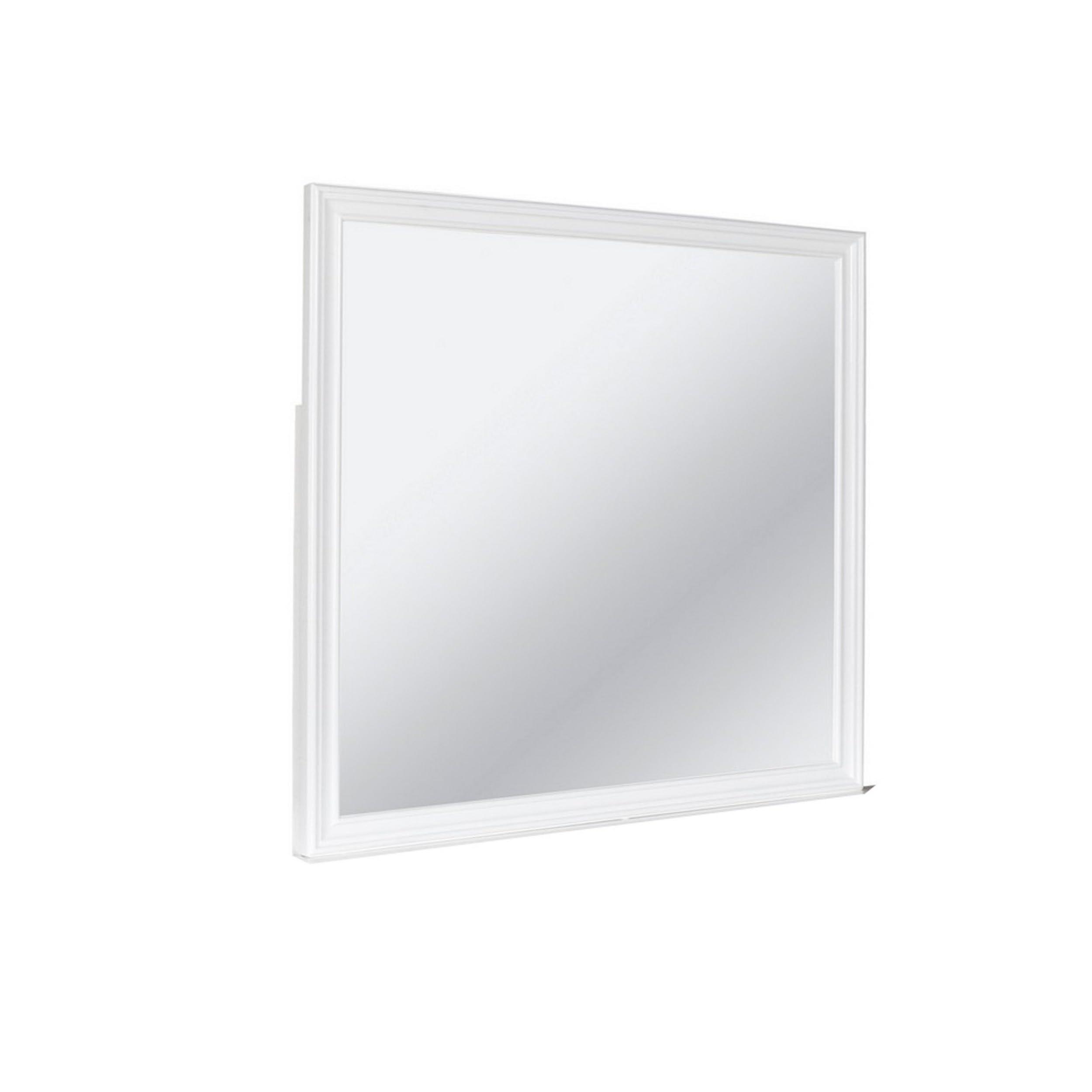 Benzara Benjara White Umi 39 x 39 Dresser Mirror, Molded Design Solid Wood Square Frame