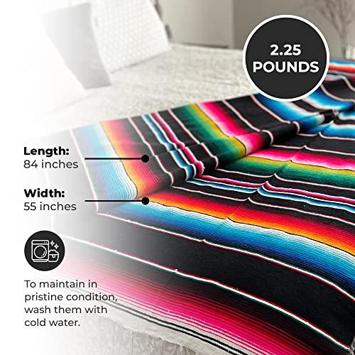 Leos Imports Leos Imports Mexican Serape Blanket, Traditional Saltillo Mexican Blanket, Handmade Mexican Blankets and Throws, Multipurpose Indoor and Outdoor Blankets and Throws, 84 x 55 Inches, Black