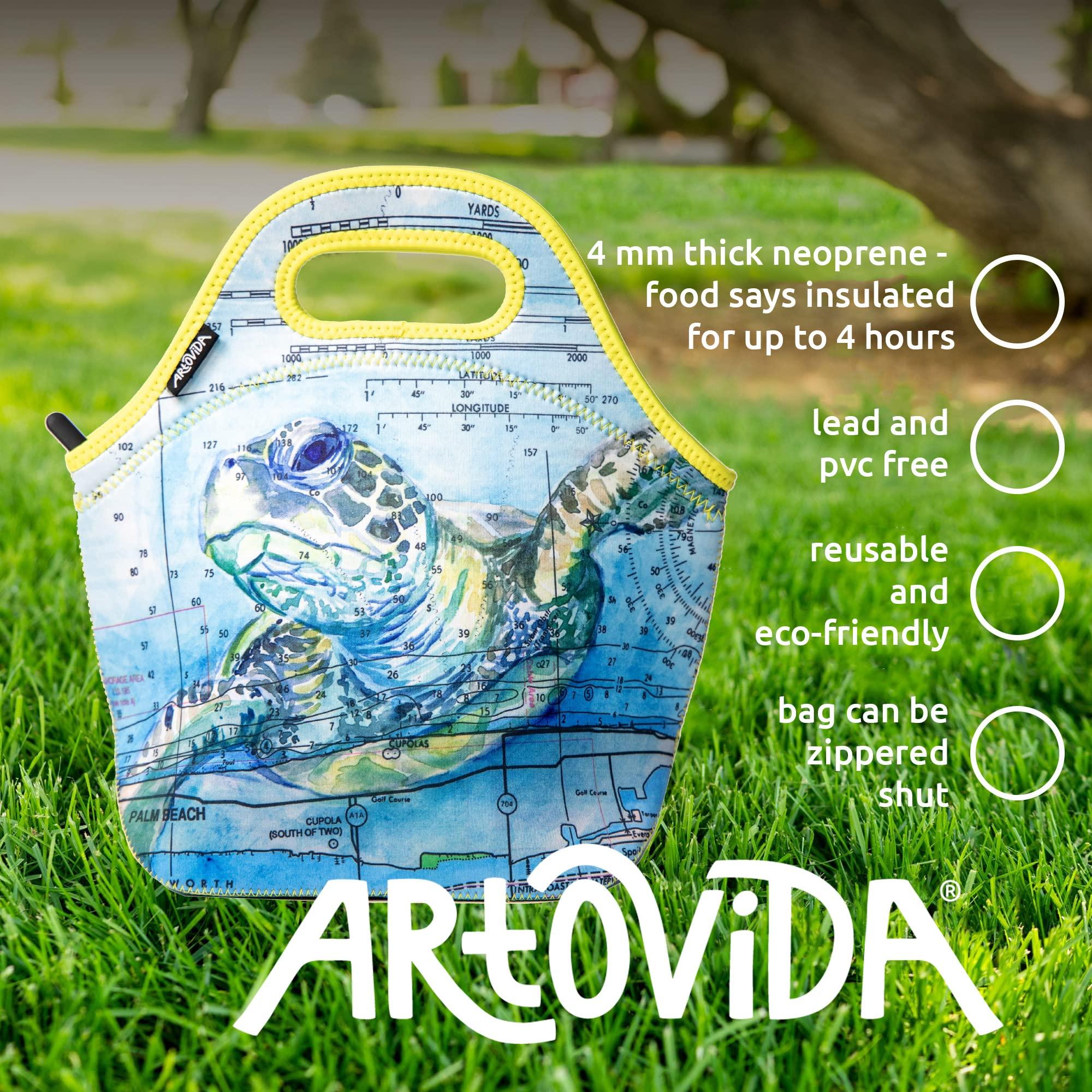 Artovida Artovida Artists Collective Insulated Neoprene Lunch Bag, Washable Soft Lunch Tote for Work and Picnic - Design By Carly Mejeur (USA) Loggerhead Sea Turtle -Classic