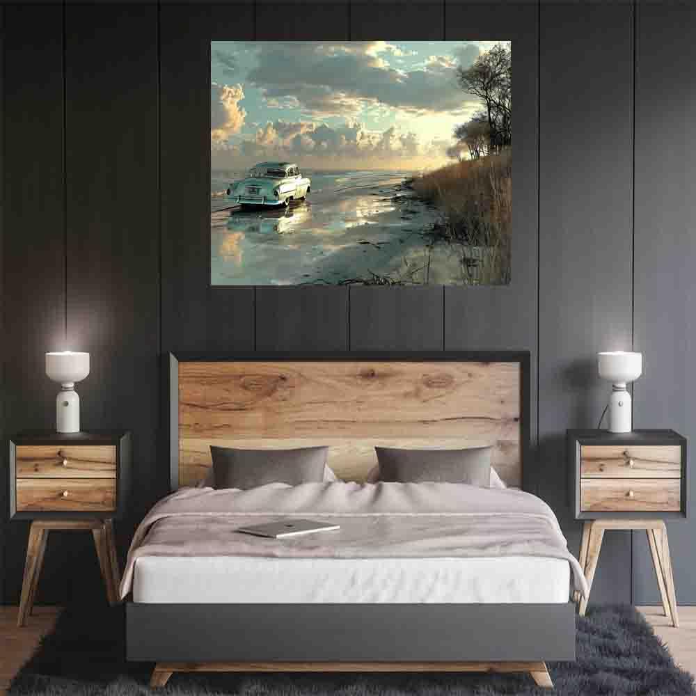 LWZBBGSL LWZBBGSL a car parked on the shore,wall decor for bedroom,for Bedroom,12x16inch