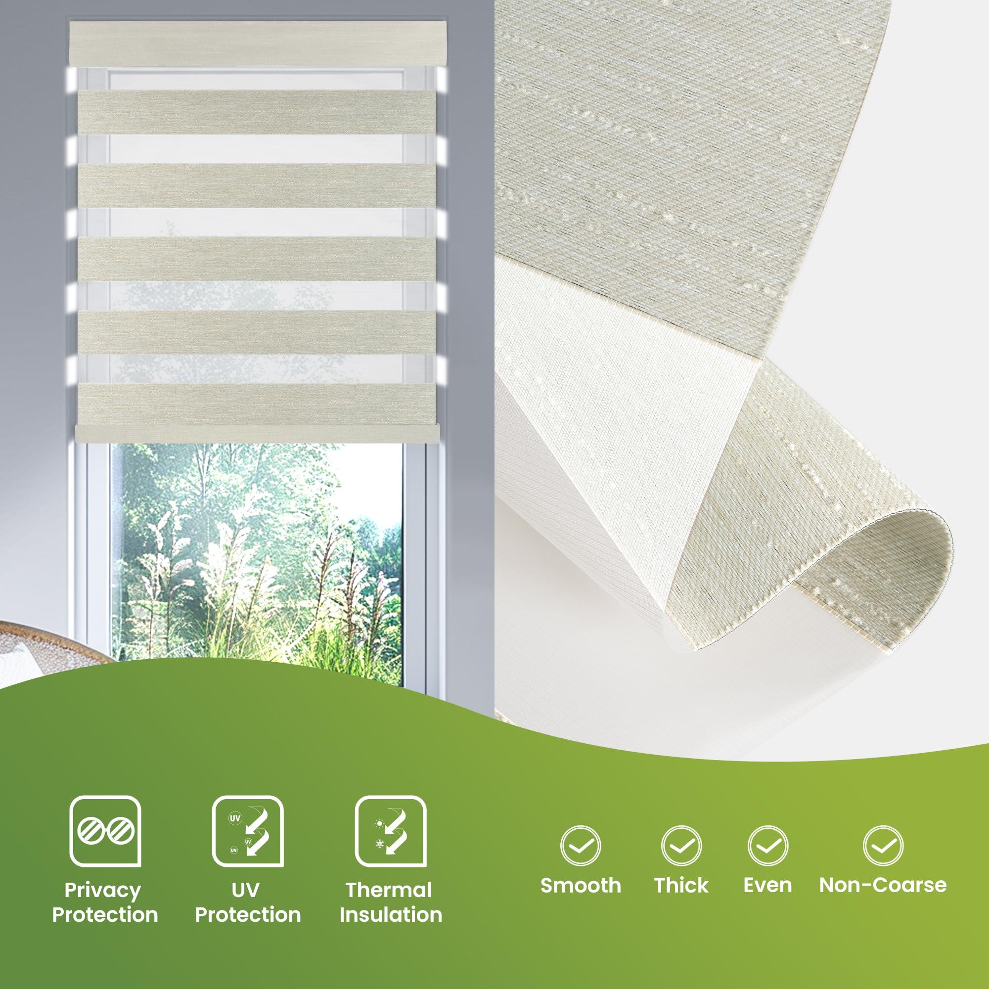 MoDanCeQ MoDanCeQ No Drill No Tools Cordless Dual Layer Zebra Blinds for Windows, Blackout Zebra Shade for Indoor Windows,Easy to Install Thermal Insulated Blinds, Brown, 26" W x 64" H