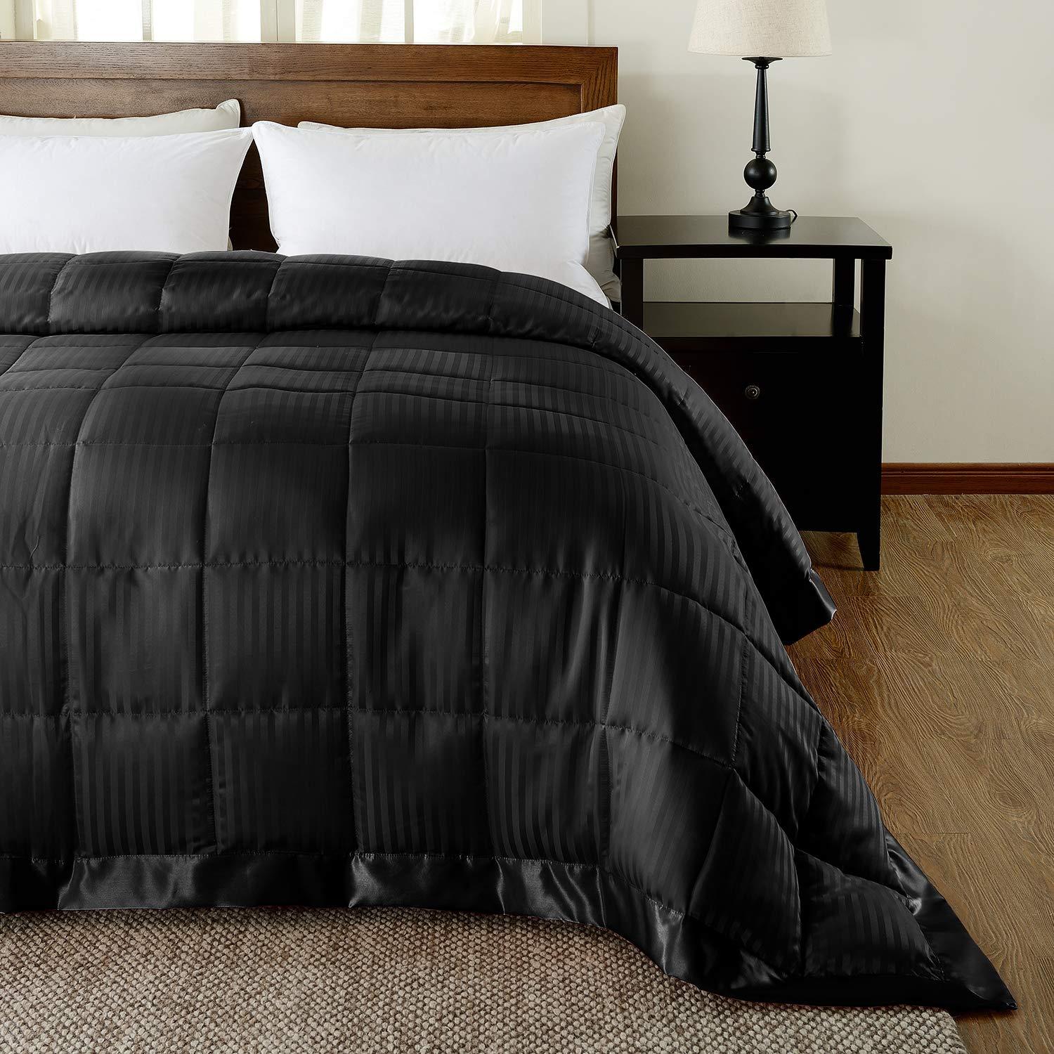 Wega Linen Wega Linen 100% Cotton Lightweight Down Alternative Blanket with Satin Trim,Oversized Queen Size 600 GSM,Soft Fluffy,Baffle Box Stitched Only Comforter with 4 Pillowcovers(5 PC | Black)