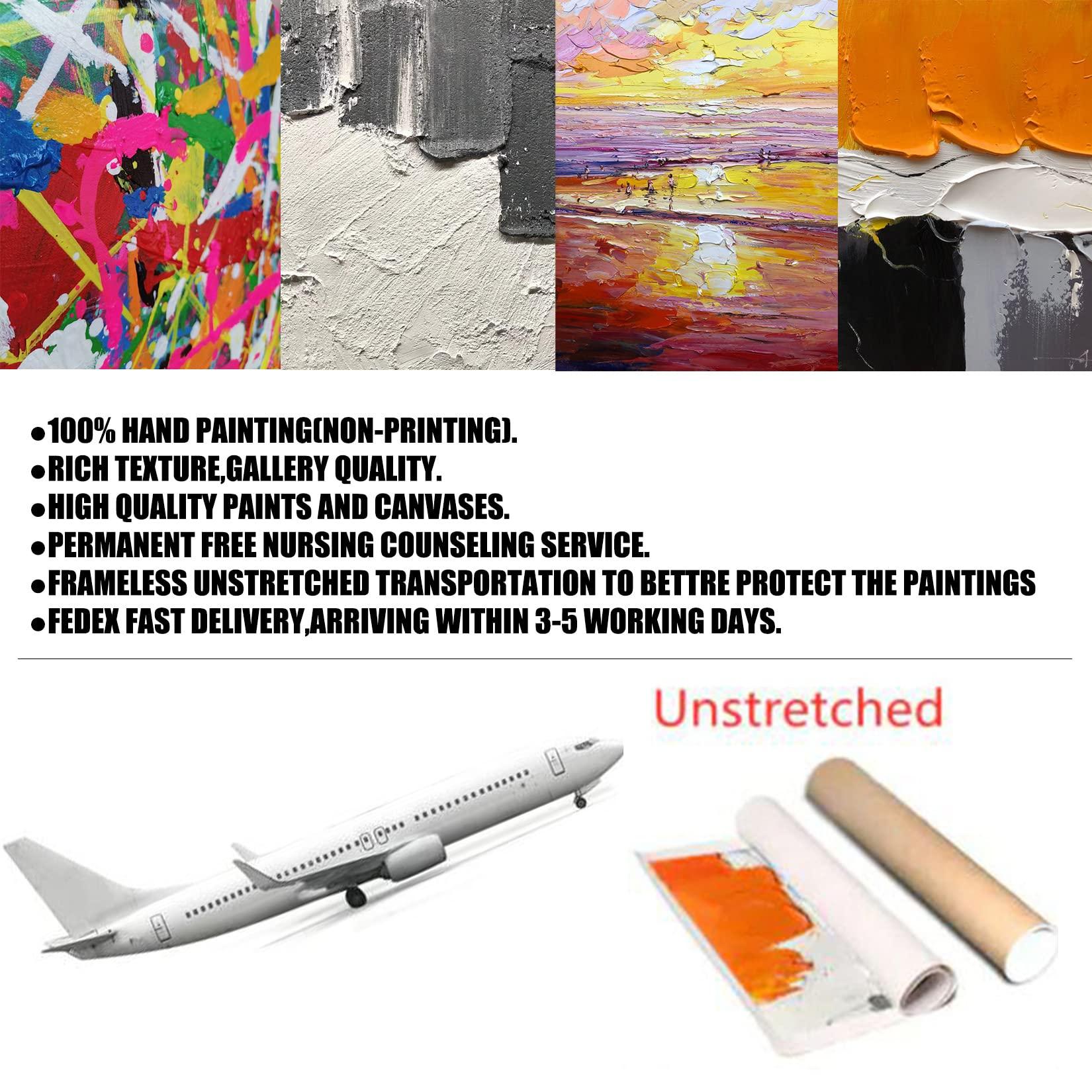 KSALPCH 100% Hand-Painted Original Paintings Original Black And White Oil Painting Art Wall Art Acrylic Painting on Canvas Canvas Original Modern (137X183CM)54X72 inches Unstretched