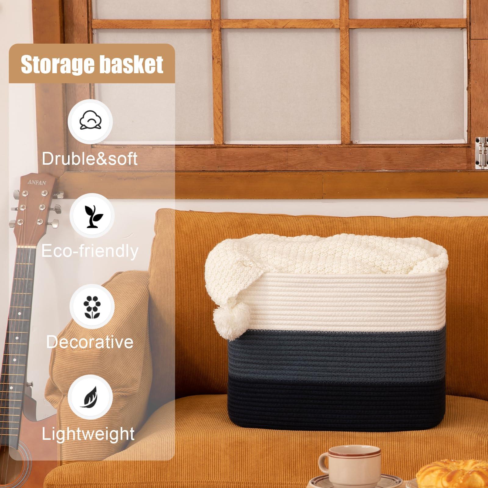 SIXDOVE Storage Baskets for Organizing, 2 Pack Woven Basket for Storage, Rectangle Baskets for Shelves Closet Organizers, Toy Basket for Nursery Storage Living Room, Laundry Room, Bedroom, Gradient Blue