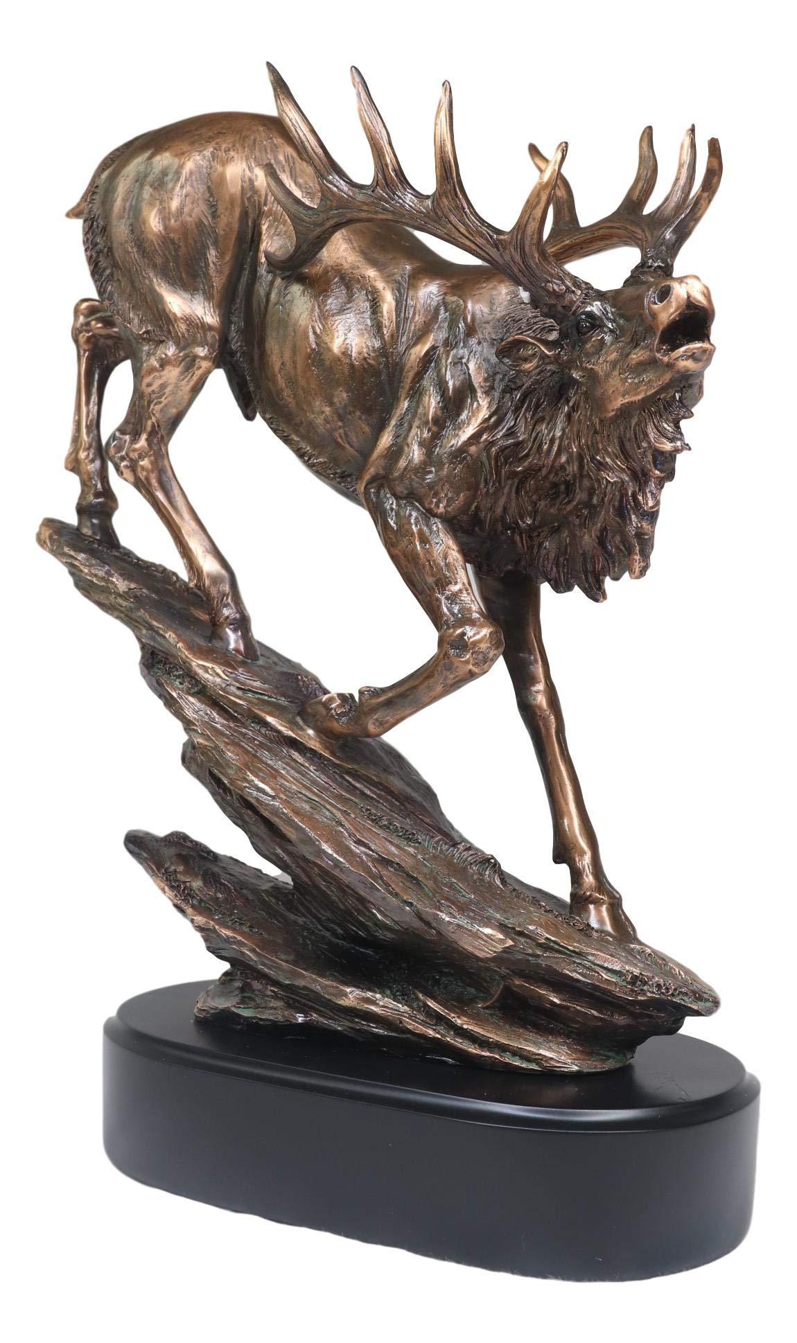Ebros Gift Ebros Large Bellowing Wapiti Bull Elk Deer Descending Steep Rock Hill Rustic Statue in Bronze Electroplated Finish with Trophy Base Wildlife Deers Elks Hunters Cabin Lodge Figurine